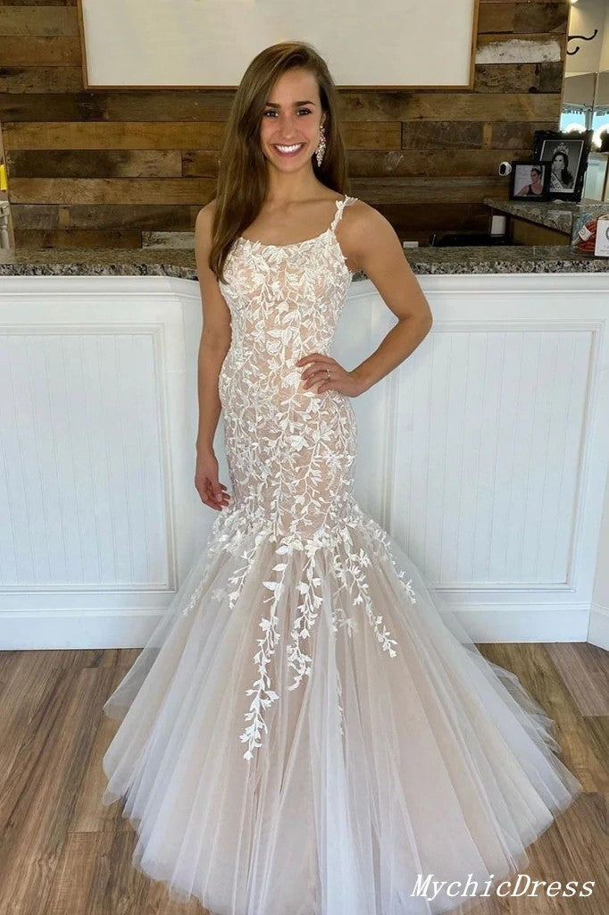 2025 Champagne Long Lace Mermaid Prom Dress - Elegant Evening Gown for Homecoming, Formal Dances & Special Occasions