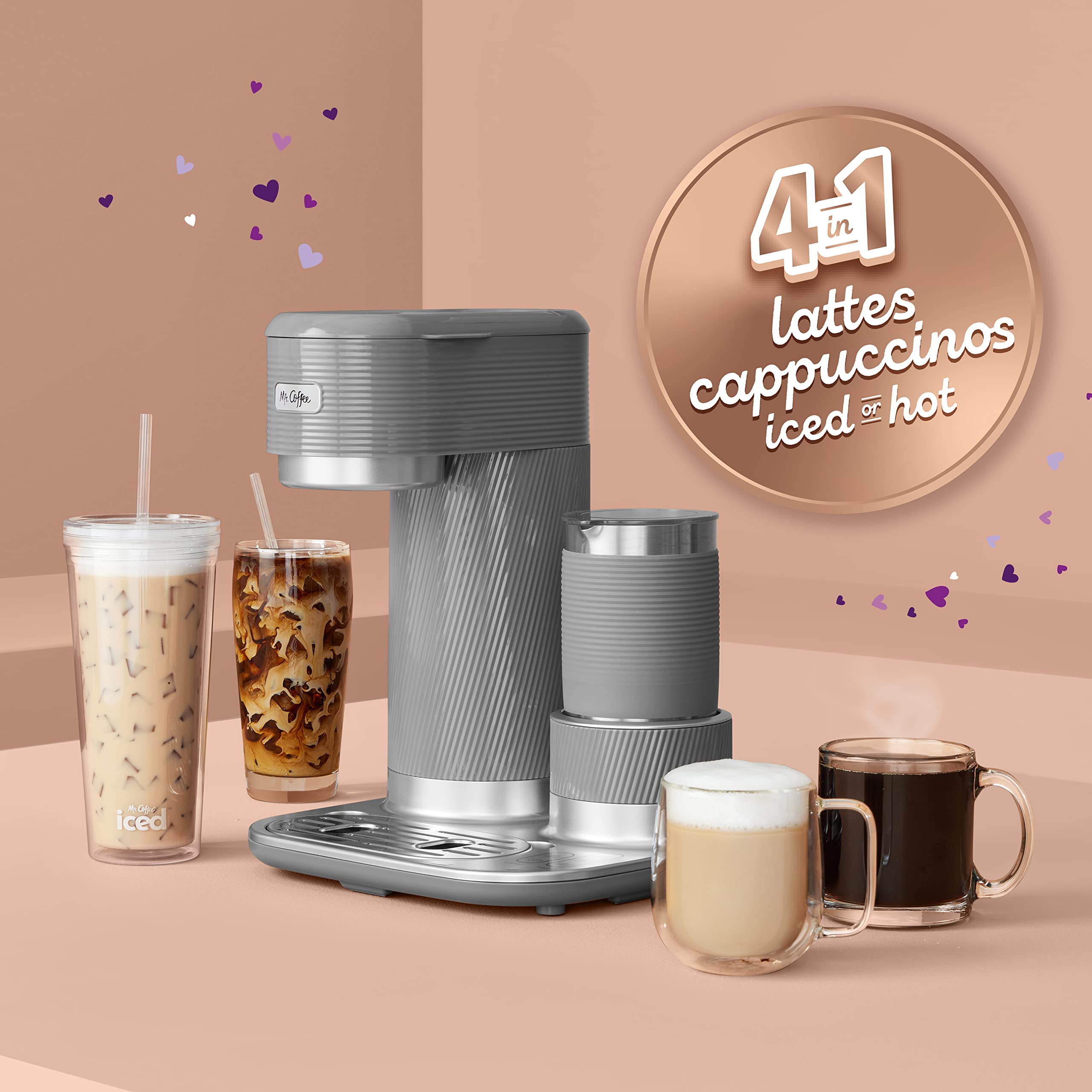Mr. Coffee 4-in-1 Latte Lux Coffee Maker - Iced & Hot Single-Serve Machine with Built-In Milk Frother (22oz) - Perfect for Home, Office & Small Kitchens