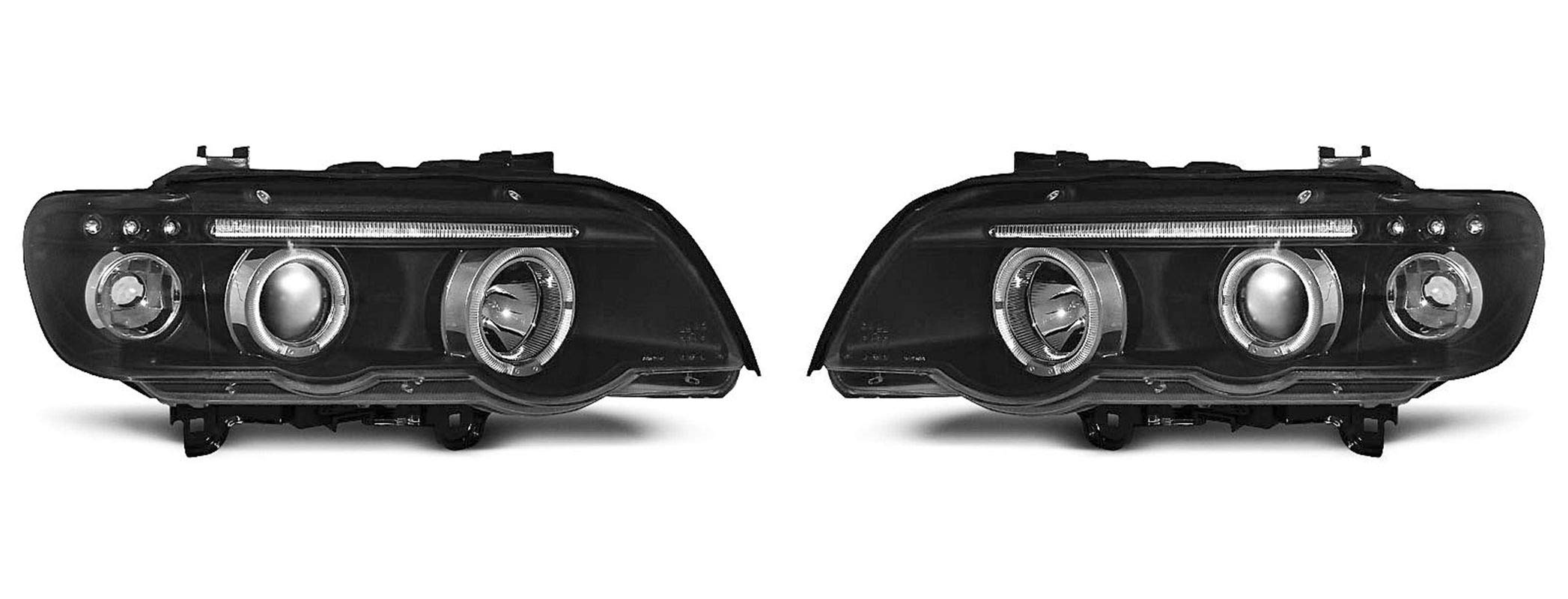 BMW X5 E53 1999-2003 Headlight Assembly - VR-1182 Front Car Lights, Angel Eyes Chrome Headlamps (Driver & Passenger Side Complete Set) - Perfect for Night Driving & Car Upgrades