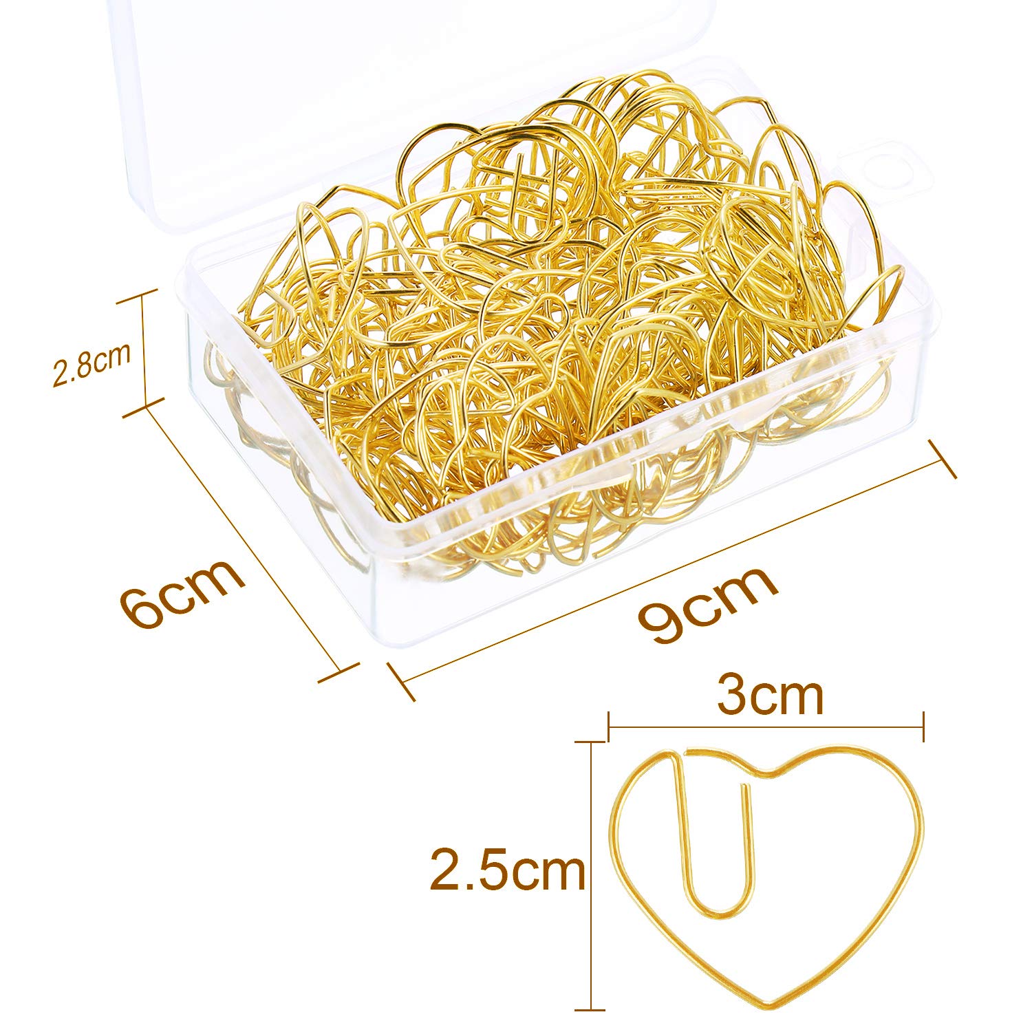 100 Pieces 3cm Gold Heart Shaped Paper Clips - Romantic Wedding Bookmarks, Office School Supplies & Home Organization Accessories for Love Notes, Gift Wrapping, Scrapbooking and DIY Crafts