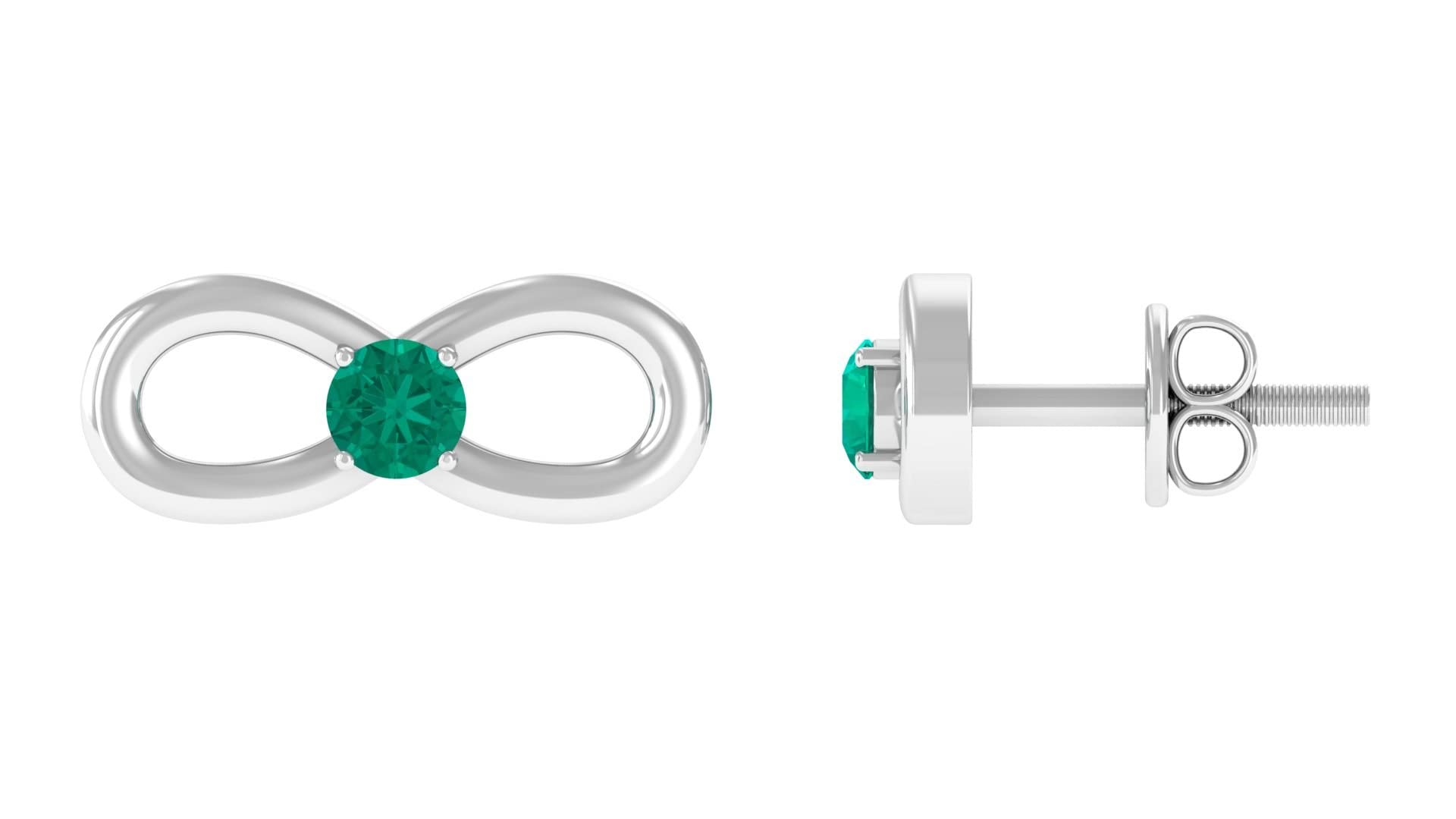 Natural Emerald Stud Earrings for Women - 14K Solid Gold Infinity Stud Earrings | Elegant Gift for Anniversary, Birthday & Special Occasions