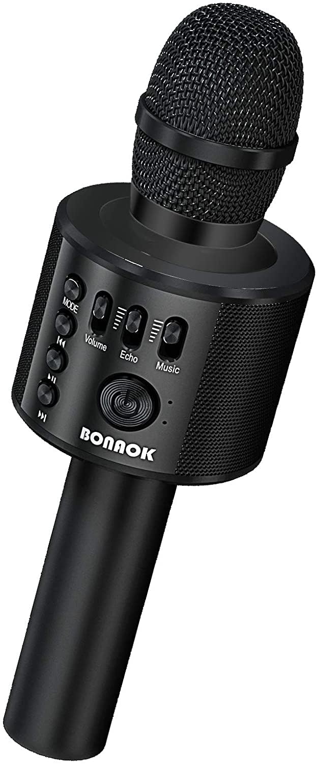 BONAOK Wireless Bluetooth Karaoke Microphone - Portable 3-in-1 Handheld Karaoke Mic with Speaker for iPhone, Android & Smartphones | Perfect for Home Parties, Birthday Celebrations & Singing Practice (Black)