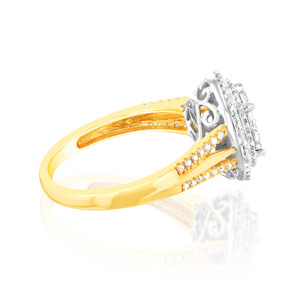 1/2 Carat Round Diamond Ring in 9K Yellow Gold & Sterling Silver - Elegant Engagement, Wedding, or Anniversary Jewelry Gift for Women