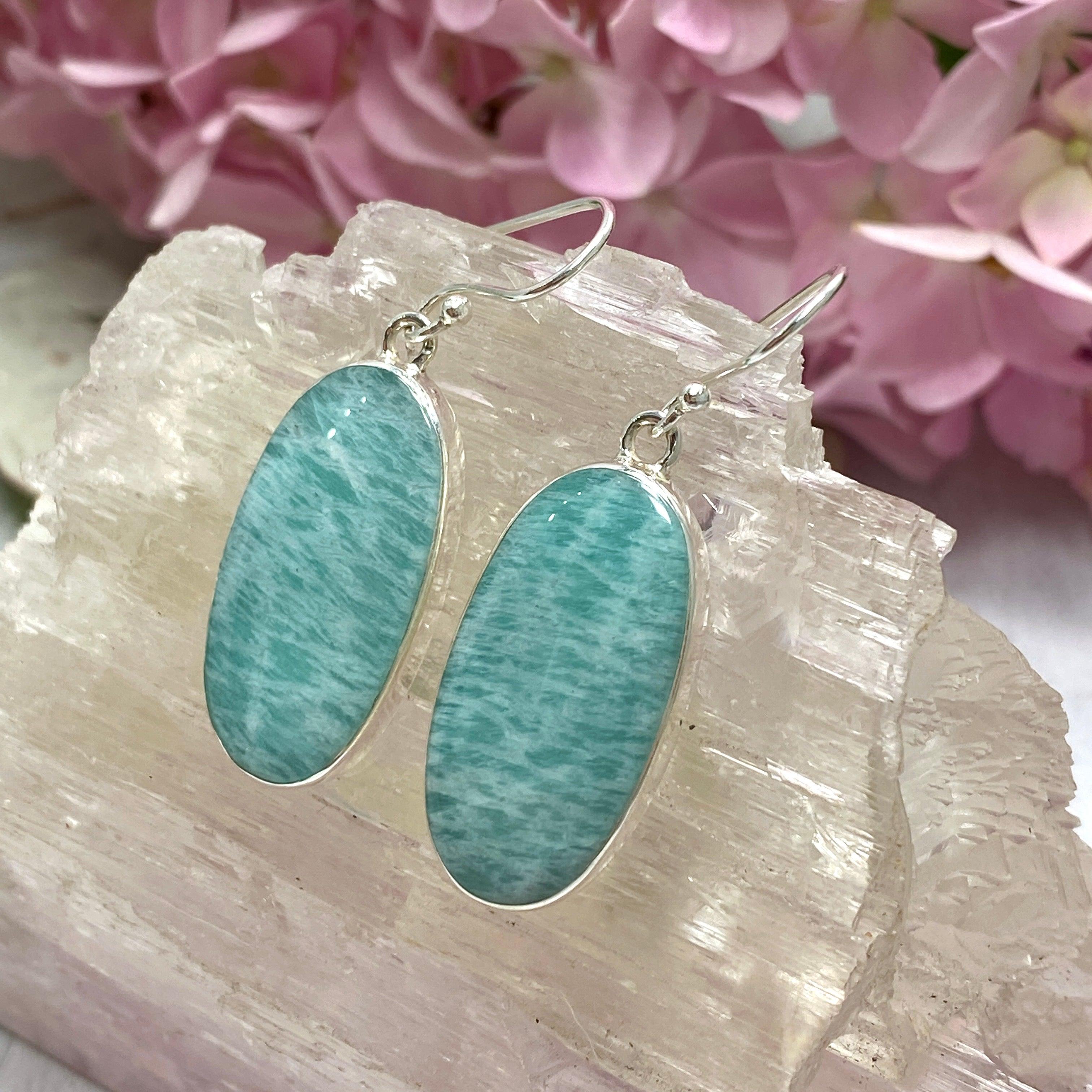 Amazonite Oval Stud Earrings for Women - 925 Sterling Silver Gemstone Jewelry - Elegant Gift for Birthday, Anniversary & Special Occasions
