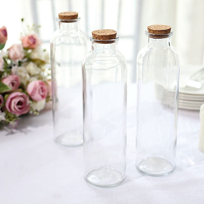12 Pack 16 oz Clear Refillable Glass Bottles with Cork Stoppers - Perfect for DIY Crafts, Essential Oil Storage, and Home Organization