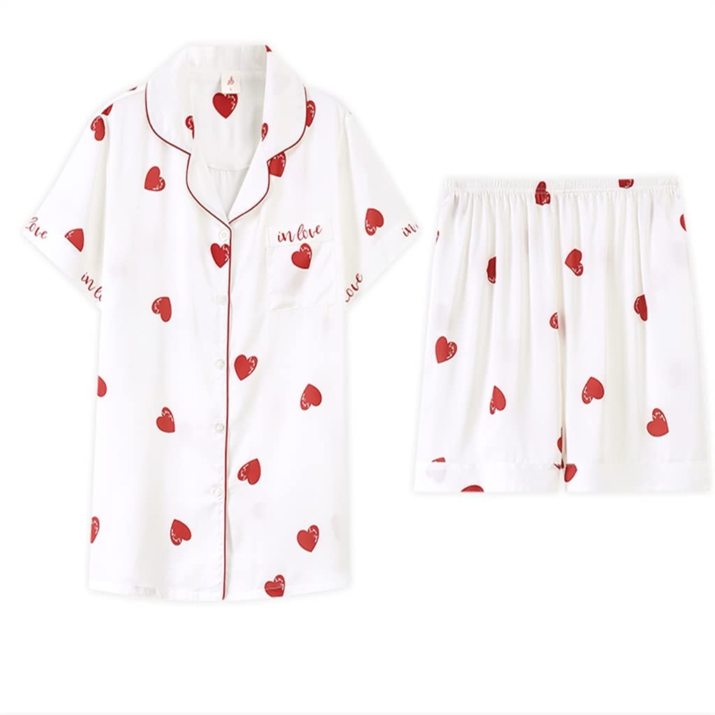 TJLSS Women's Summer Pajama Set - Ice Silk Short Sleeve & Shorts for Spring/Summer - Lightweight Comfortable Homewear (Color A, Size XL) - Perfect for Lounging, Sleepwear & Vacation