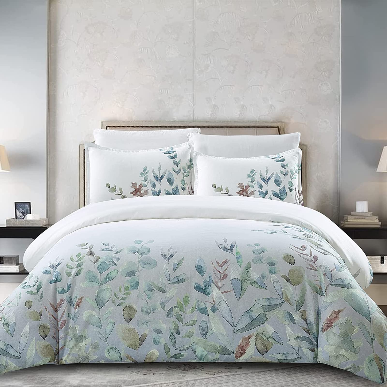 Style Quarters 3-Piece Queen Duvet Cover Set - 100% Cotton Green Bedding Set with 1 Duvet Cover & 2 Pillow Shams | Soft Breathable Luxury Bedroom Decor for Master Bedroom, Guest Room & Dorm