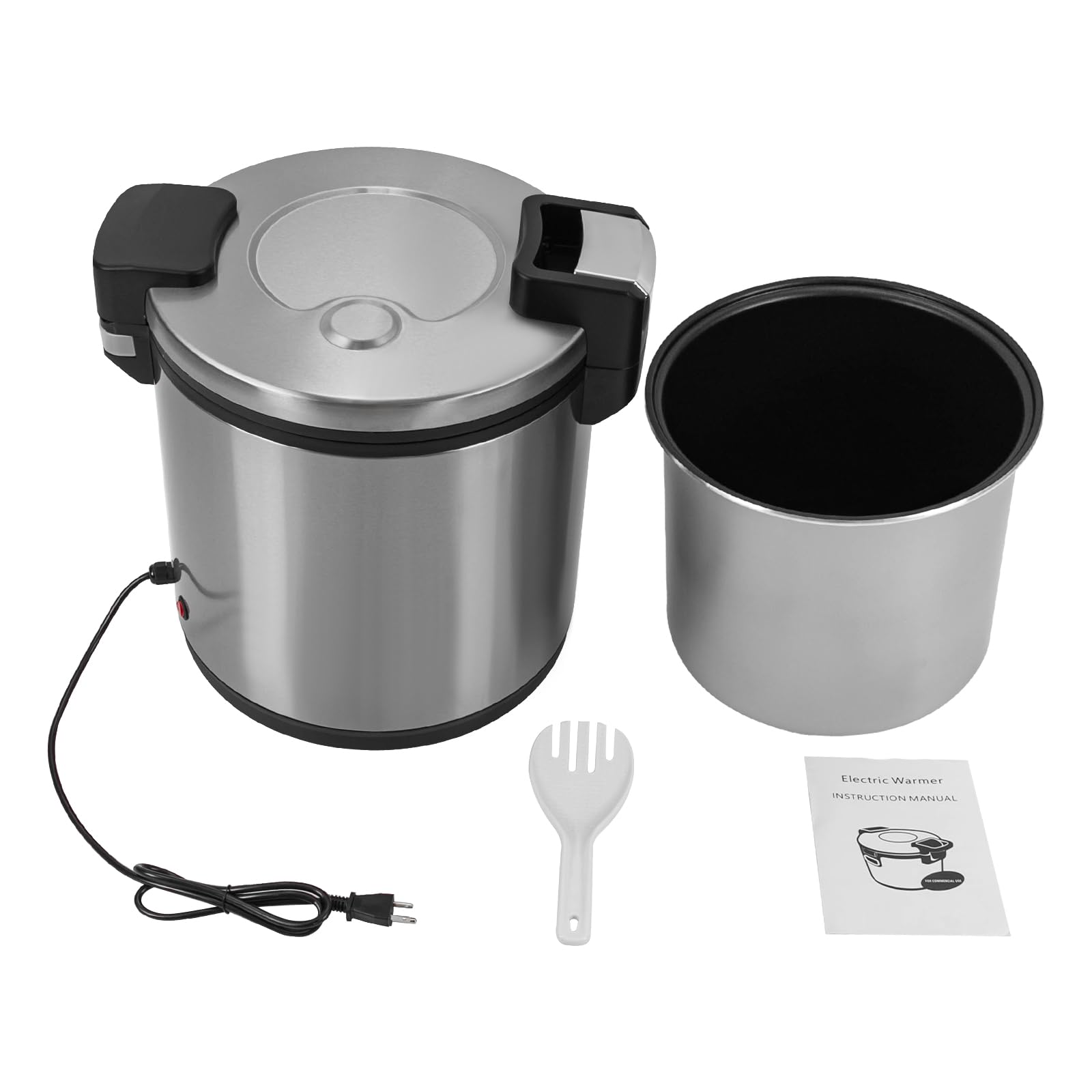 **6 Gallon Commercial Rice Warmer – Heavy Duty Stainless Steel Food Warmer with 2 Temperature Settings (110V 110W) – Includes Rice Spoon & Flip Lid – Perfect for Home Kitchens, Catering & Buffets**    **Use Case:** Ideal for keeping rice warm at parties, restaurants, food trucks, and large family gatherings.