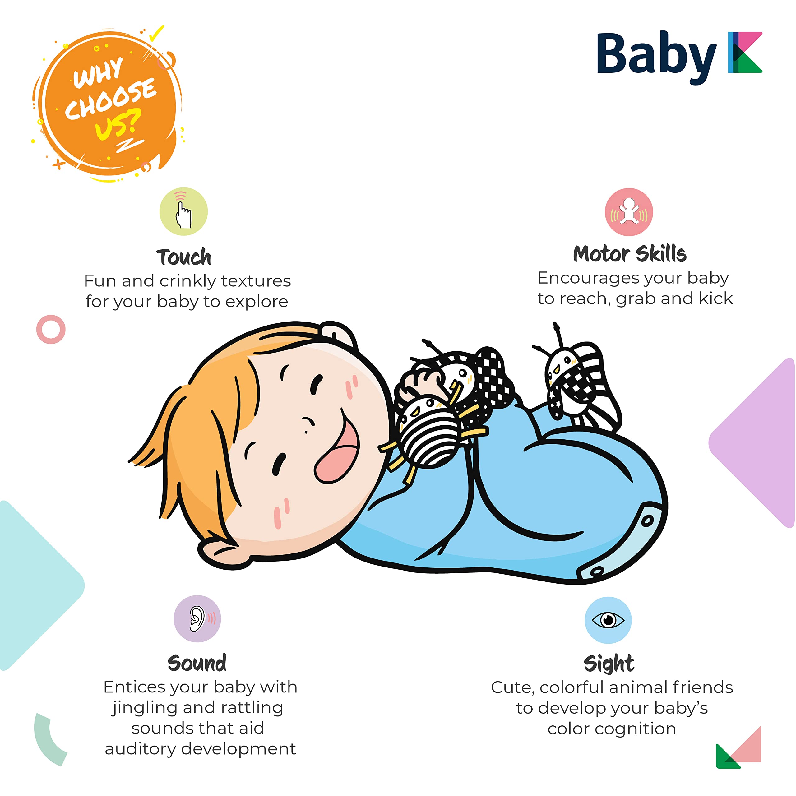 BABY K Baby Rattle Socks & Wrist Toys Set E - Newborn Infant Developmental Toys for Boys & Girls 0-12 Months - Soft Hand & Foot Rattles for Sensory Play & Brain Growth - Perfect Baby Shower Gift for Crawling & Tummy Time Activities