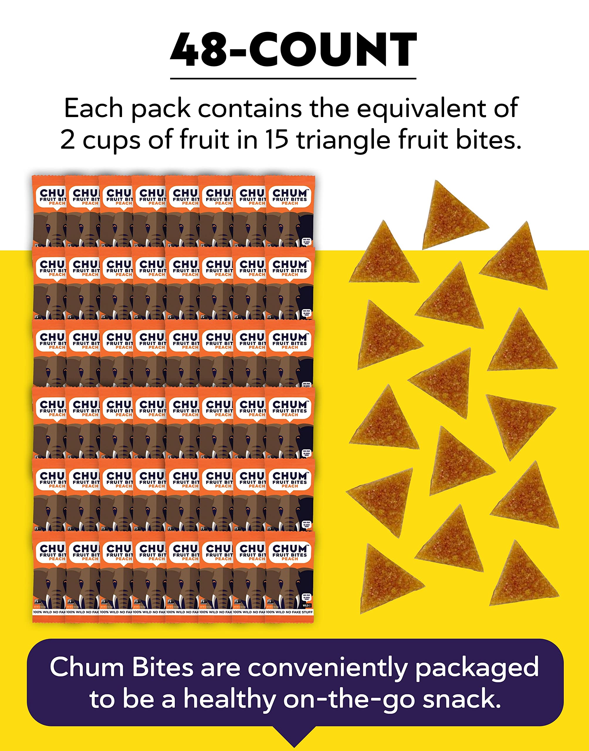 Chum Fruit Snacks 100% Real Fruit Snacks for Kids & Adults - Peach Flavor (48 Pack) | No Added Sugar, All-Natural Healthy Snack | Nut Free, Gluten Free, Vegan, Kosher, Paleo, Non-GMO Certified | Perfect for School Lunches, Office Snacks & On-the-Go Energy Boost