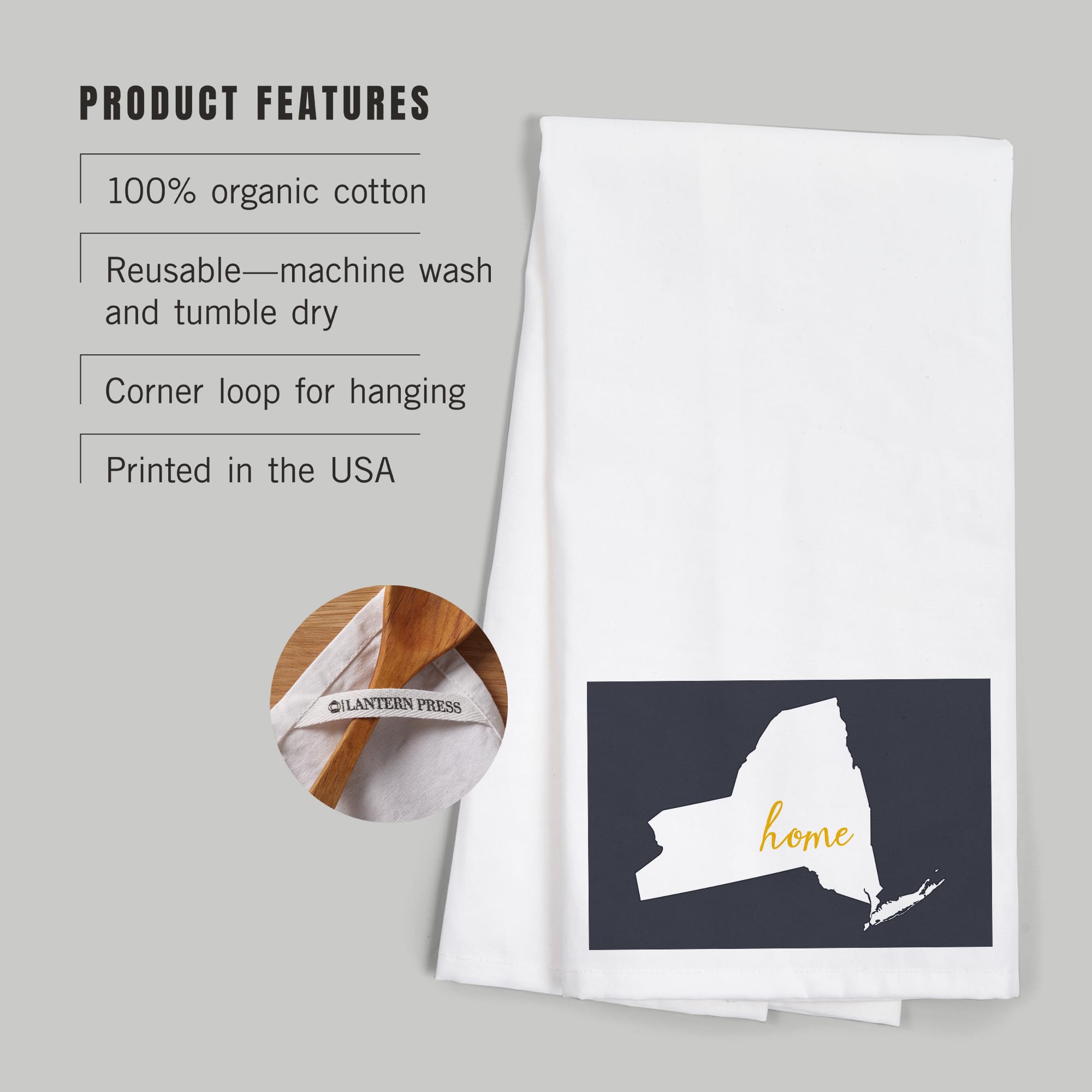Lantern Press New York State Home Design 100% Cotton Tea Towel - Decorative Kitchen Hand Towel for Cooking, Baking & Home Decor | Dish Drying, Gift Idea, Farmhouse Style