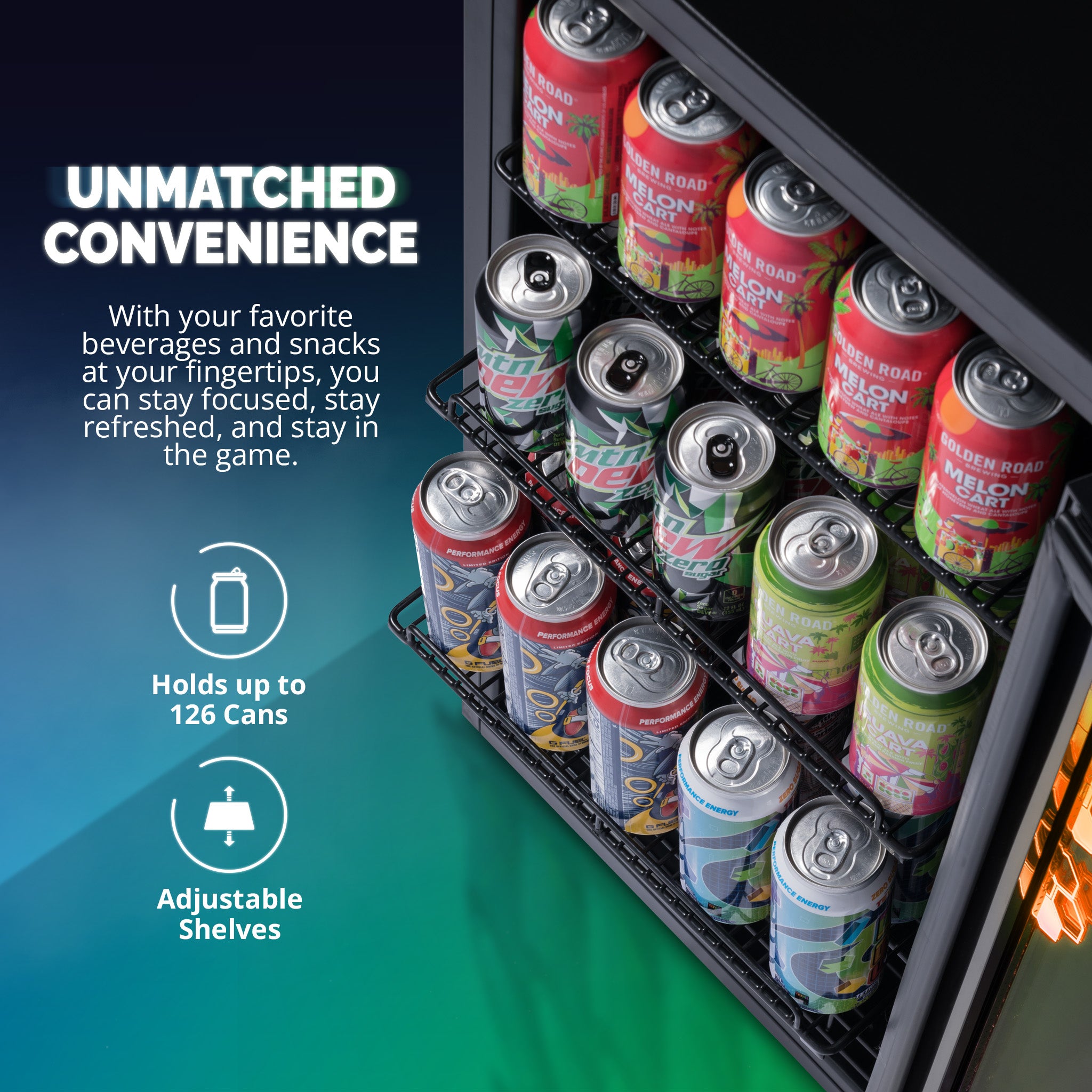 Newair® Prismatic™ Series 85 Can Beverage Refrigerator - Compact 18.7 Inch Mini Fridge for Beer, Soda & Wine - Perfect for Home Bar, Office, Dorm Room & Game Room