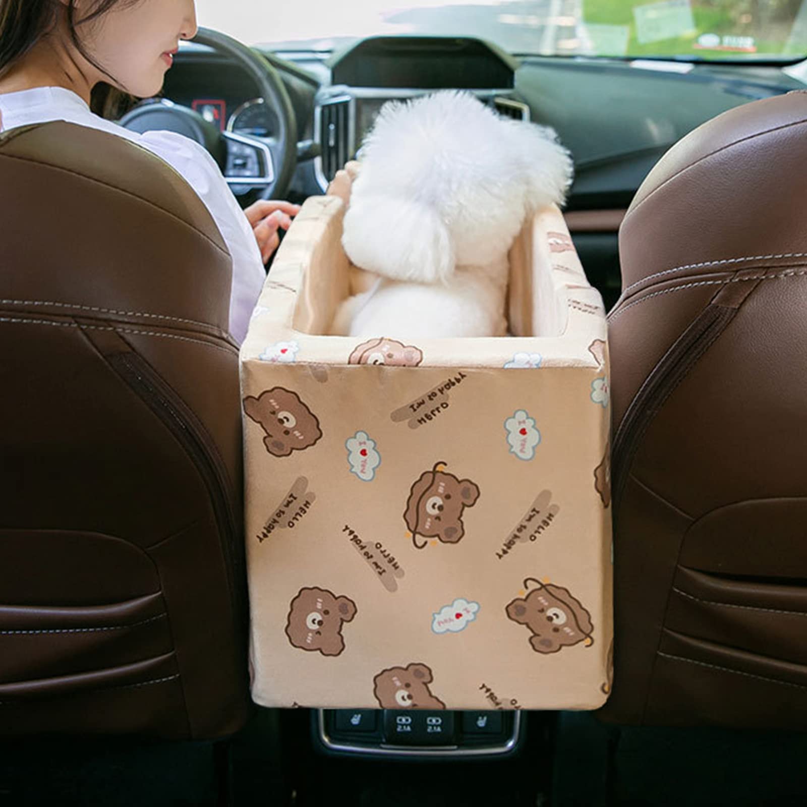 Premium Small Dog & Cat Car Booster Seat - Interactive Pet Console Car Seat with Detachable Travel Bag | Portable Pet Habitat Bed for Most Vehicles | Perfect for Road Trips & Daily Commutes