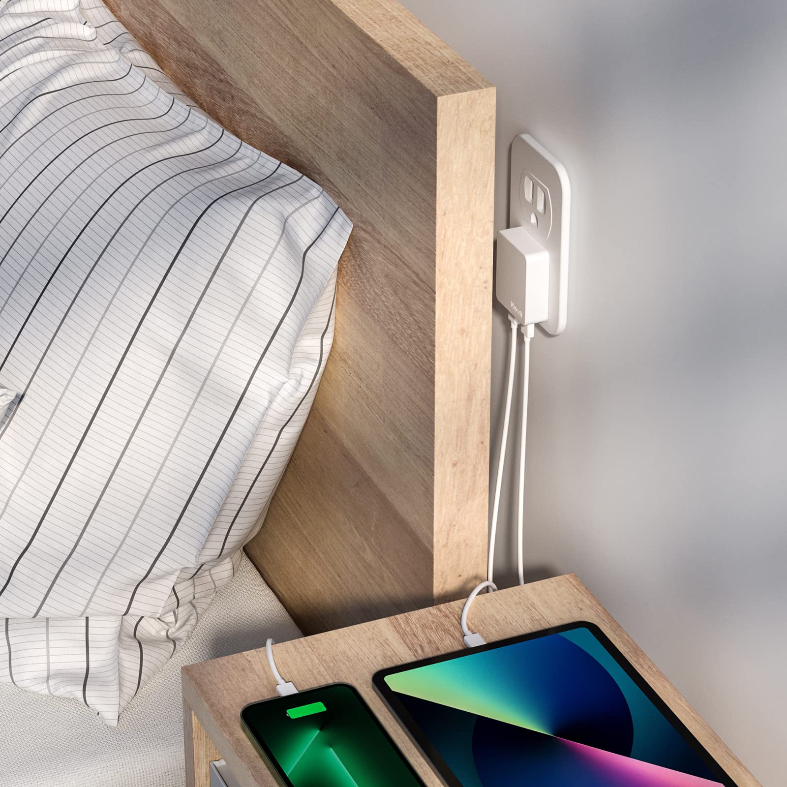 Fast Charging Nekmit Dual Port USB Wall Charger with Smart IC - Ultra Thin & Compact Design, White - Perfect for Travel, Home, and Office Use