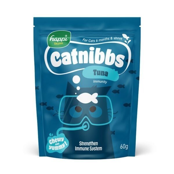 Happi Kippi Catnibbs Natural Cat Treats 60g - Tuna, Salmon, Chicken & Bonito Flavor with Fish Oil, Taurine, Seaweed & Coconut Oil - Healthy Chewy Snacks for Indoor & Outdoor Cats