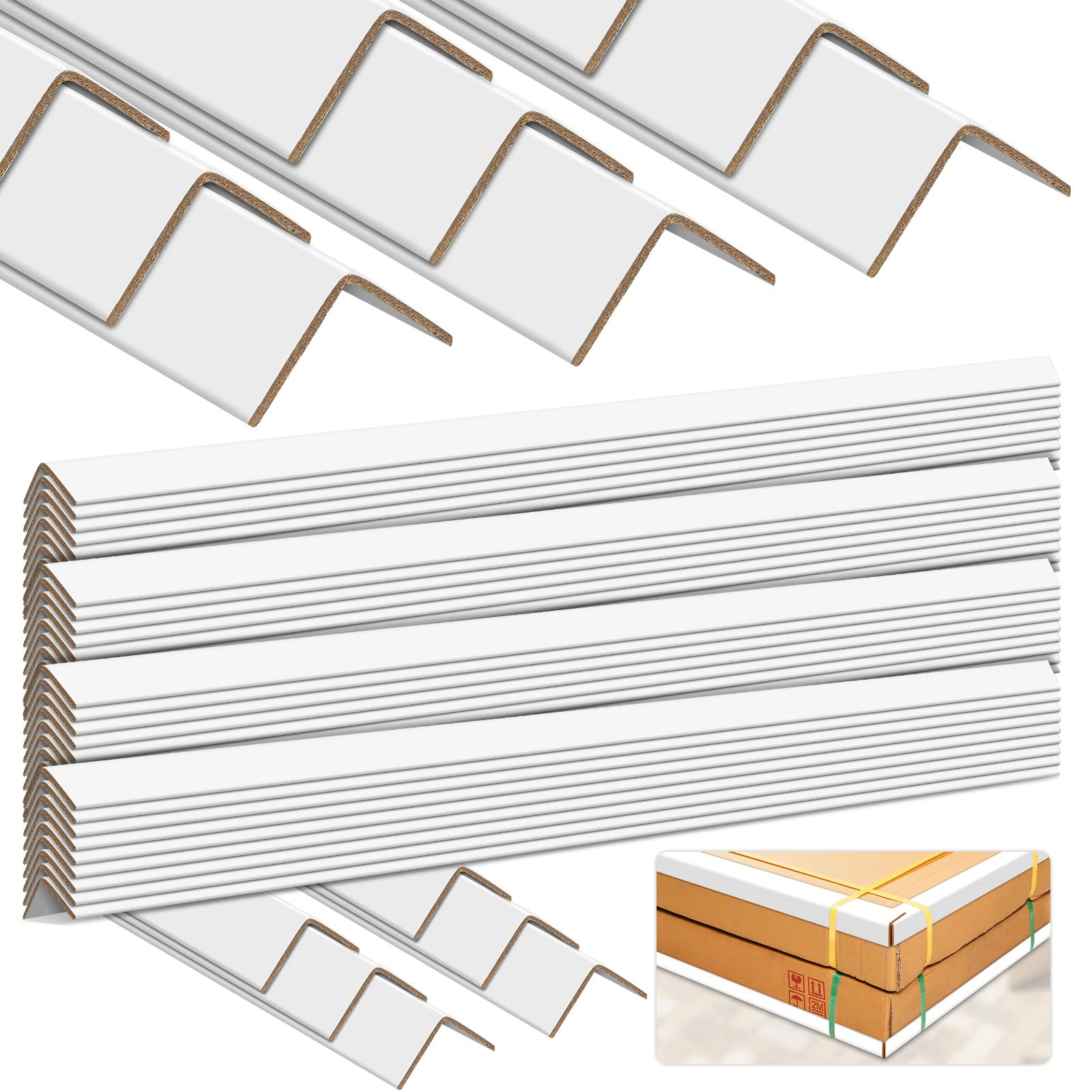 150 Pcs White Cardboard Corner Protectors Bulk - 2 x 2 x 48 Inch V-Shaped Shipping Packing Guards for Box Corners, Stabilize Shipments & Prevent Damage - Perfect for Ecommerce, Moving & Fragile Item Packaging