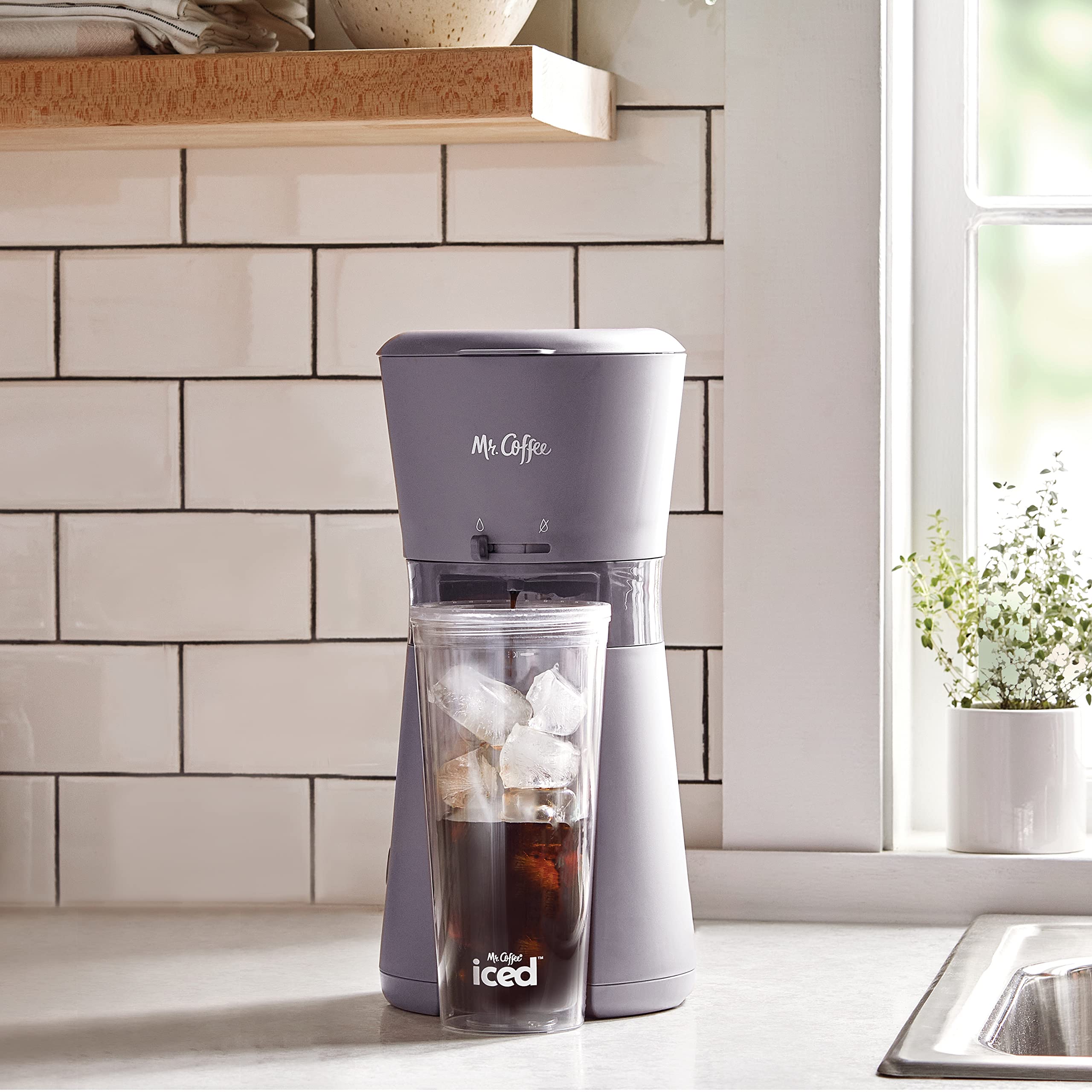 Mr. Coffee Iced Coffee Maker - Single Serve Machine with 22oz Tumbler & Reusable Filter, Lavender - Perfect for Home, Office & Outdoor Iced Coffee Brewing