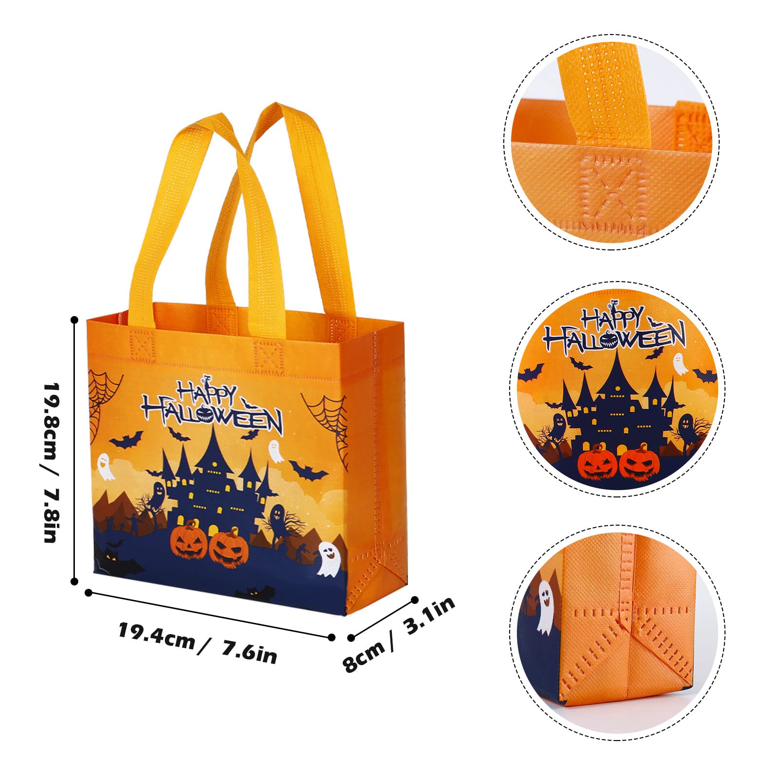 16 Pack Reusable Halloween Trick or Treat Bags with Handles - Cute Halloween Party Favor Bags for Kids, Candy Collection & Gift Giving - Perfect for Trick-or-Treating, Classroom Parties & Halloween Events