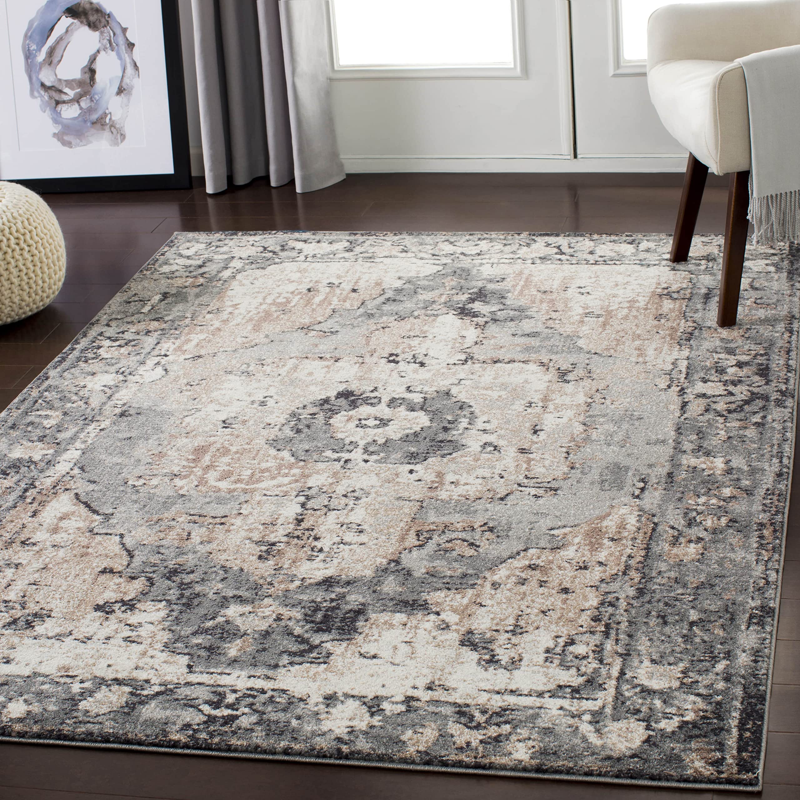 Mark&Day 2x3 Bowen Traditional Charcoal Area Rug - Soft Grey White Beige Carpet for Living Room, Bedroom, Kitchen - Non-Slip Floor Mat (2' x 3') - Perfect for Home Decor, Office & Entryway