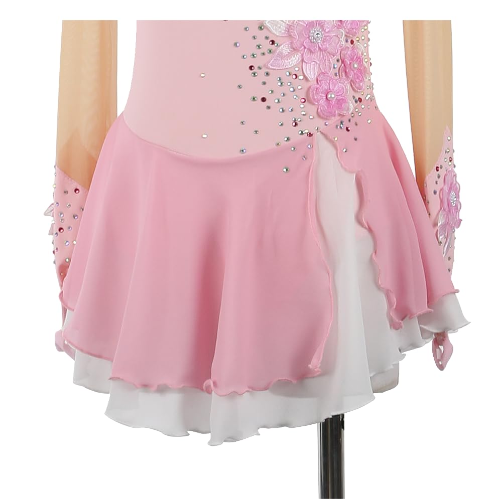 Elegant Figure Skating Dress for Women & Girls - Shiny Rhinestones & Lace Flower Design for Ice Skating Competitions & Performances | Perfect for Ice Shows, Competitions, and Dance Routines