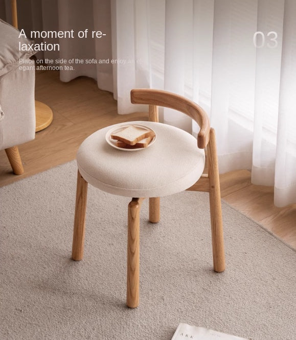 Modern Oak Solid Wood Rotating Makeup Stool with Soft Cushion - Perfect for Vanity, Dressing Room & Bedroom Decor