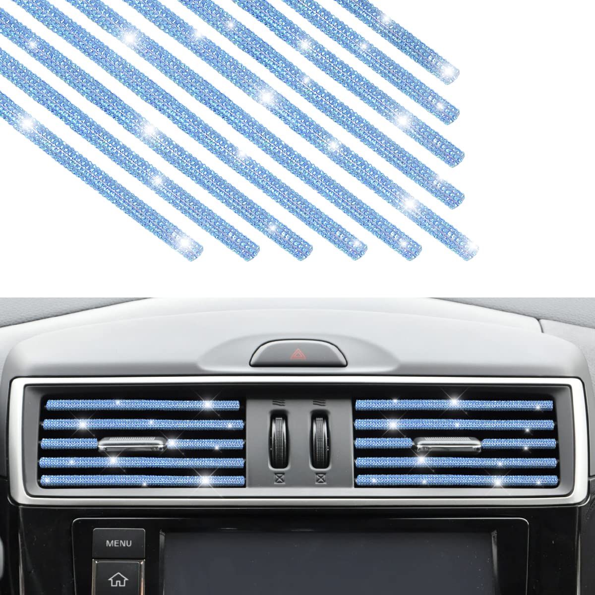 10 PCS Rhinestone Car Air Vent Trim - Bling AC Vent Outlet Decoration Strip, Universal Bendable Interior Accessories for Most Vehicles (Blue) | Upgrade Your Car Interior Style & Add Sparkle to Your Ride