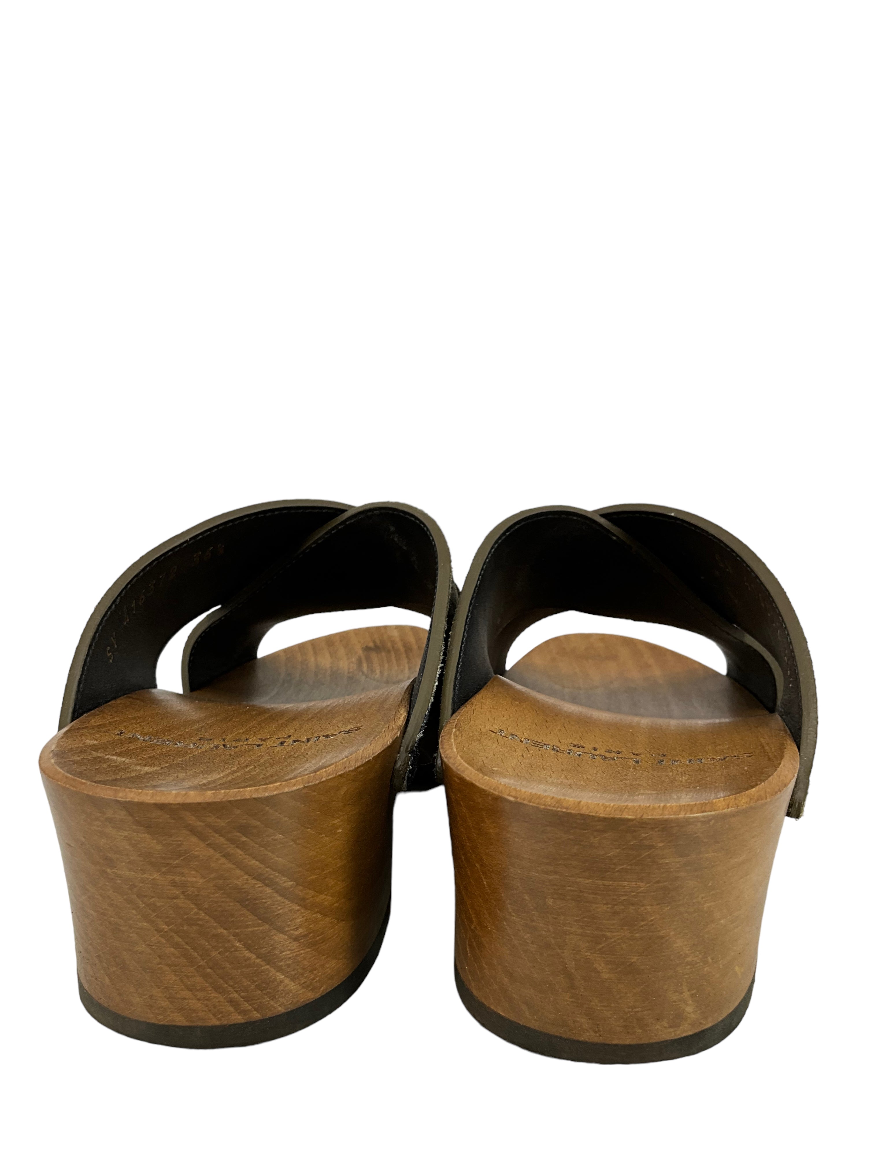 Saint Laurent Signature Camo Suede Clogs Women's Size 6.5 - Luxury Designer Slide Sandals for Casual Outings & Summer Fashion
