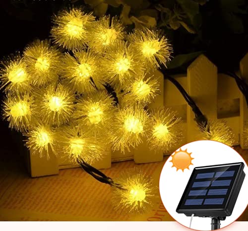 Solar Powered LED String Lights Outdoor Waterproof - Dandelion Ball Design, Warm White for Garden, Camping, Patio, Party, Wedding & Holiday Decoration | Energy Efficient & Weather Resistant