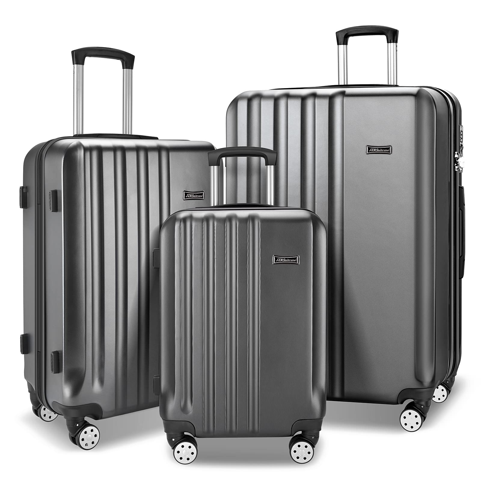 TopZK 3-Piece Hardshell Luggage Set with 360° Spinner Wheels - Lightweight Carry-On Suitcase for Travel, Business & Vacation (Gray)