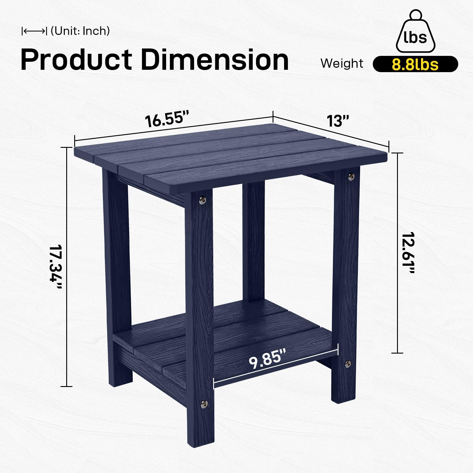 Weather-Resistant Outdoor Side Table - Double Small Adirondack End Table for Patio, Pool, Deck & Porch - 17