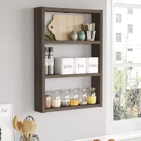 Premium Wooden Kitchen Rack Organizer - Rustic Brown Storage Shelf & Stand for Spices, Utensils & Cookbooks | Perfect for Pantry, Countertop & Small Space Organization
