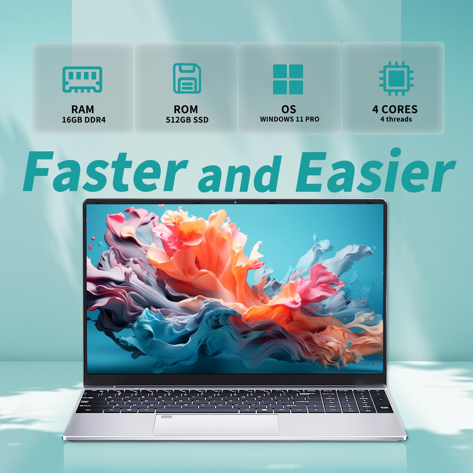 Insoluxia 15.6 Inch Laptop - 16GB RAM 512GB SSD, Intel Celeron N95 Processor, 1080P FHD Display with Touch ID, Dual-Band WiFi, Mini HDMI & 2x USB 3.0 Ports, Full-Size Backlit Keyboard - Perfect for Work, Study, and Entertainment