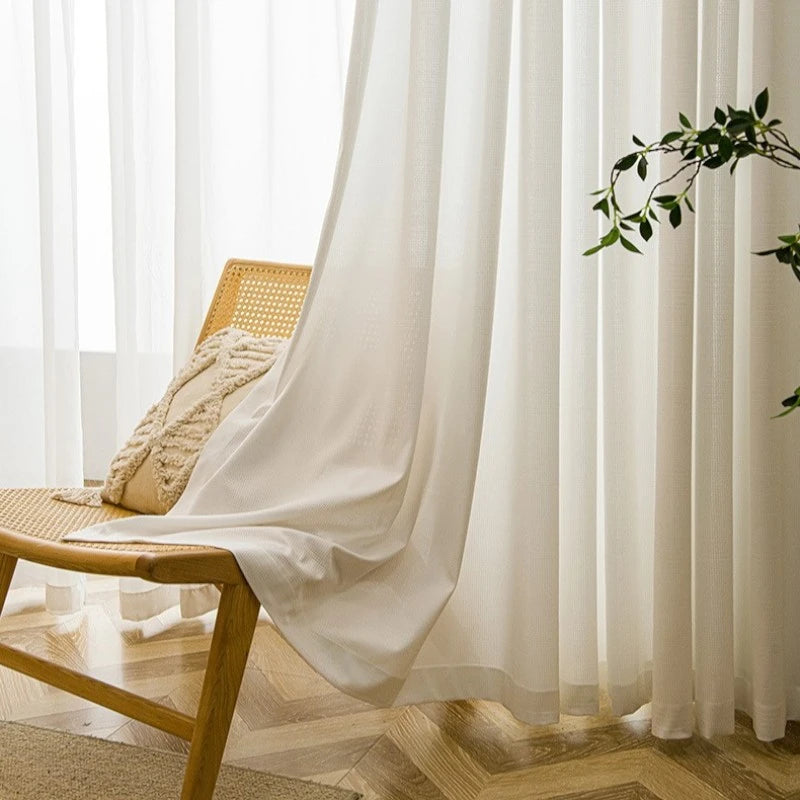 Shirley White Textured Semi-Sheer Custom Curtains - Elegant Window Treatments for Living Room, Bedroom & Home Decor