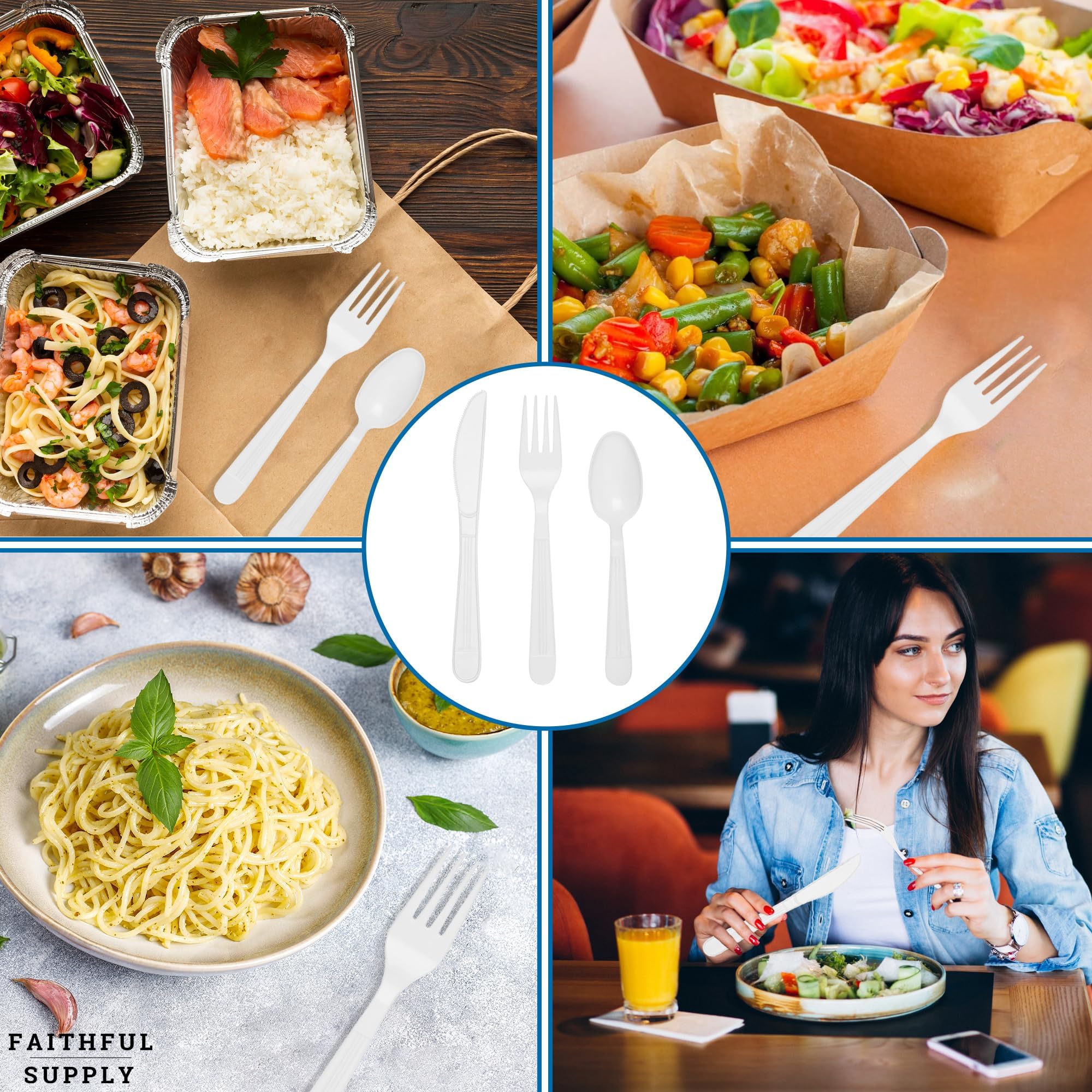 750 Count White Plastic Utensil Set - Disposable Cutlery with Napkins for Parties, Picnics & Events - Bulk Wrapped Silverware for Weddings, BBQs & Catering