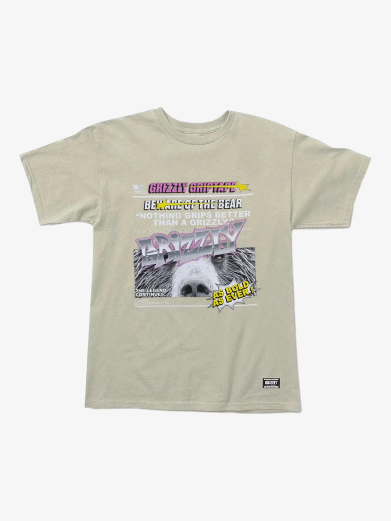 Grizzly Healines Beige T-Shirt for Men - Soft Cotton Casual Tee for Outdoor Activities, Hiking, and Everyday Wear
