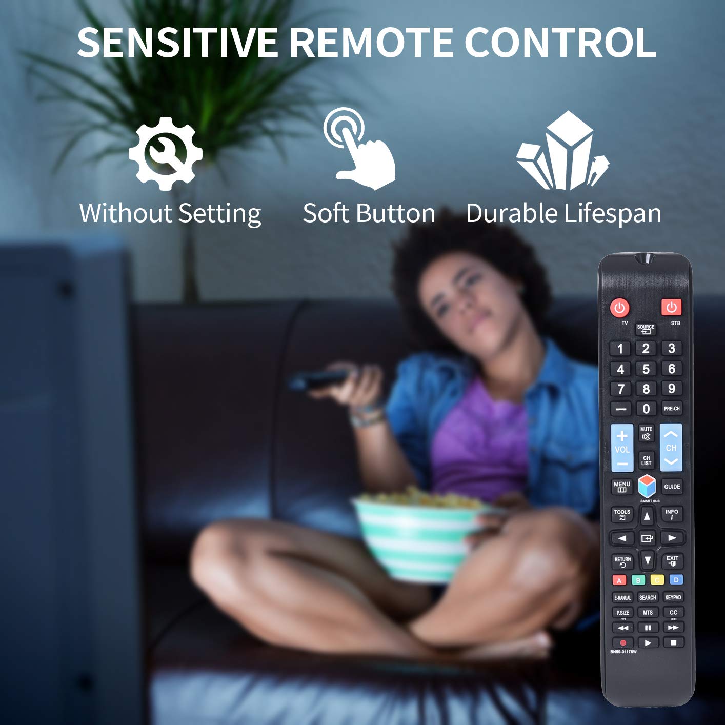 Universal Replacement Remote Control for Samsung Smart LED HDTV - Compatible with Multiple Samsung TV Models | Perfect for Home Entertainment & Smart TV Control