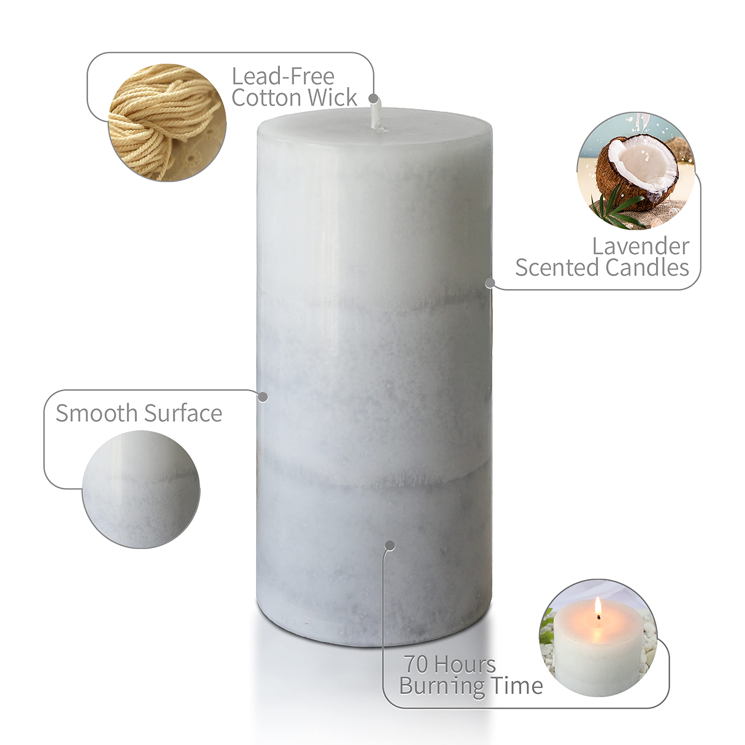 Premium White Pillar Candles - Set of 3 Aromatherapy Scented Candles (3x6 Inch) | Rustic Grey Home Decor Candles | Clean Burning Dripless Coconut Scented Candles for Relaxation, Meditation & Romantic Ambiance