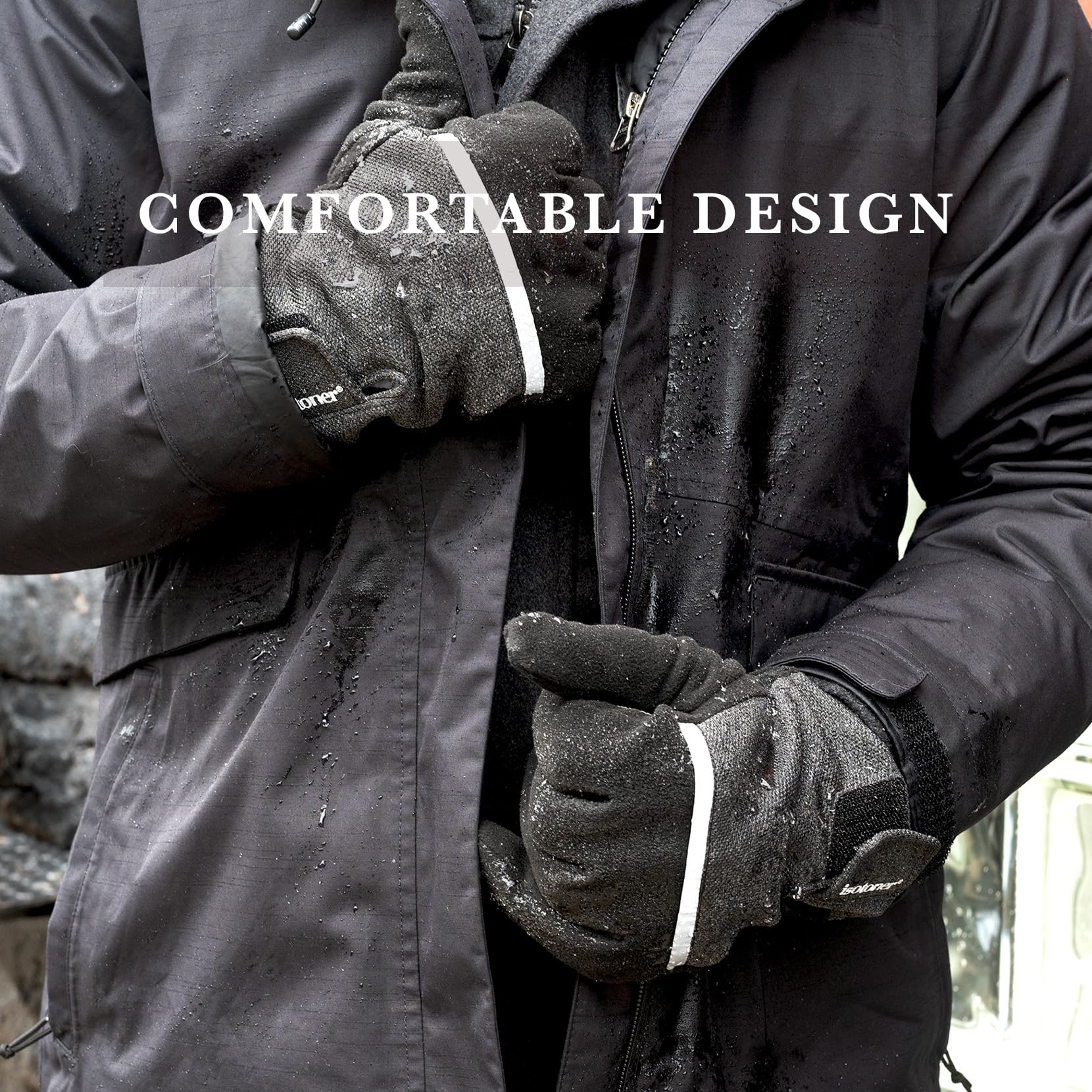 Isotoner Men's Tech Stretch Gloves with Velcro Closure - Touchscreen Compatible Winter Gloves for Driving, Running & Outdoor Activities