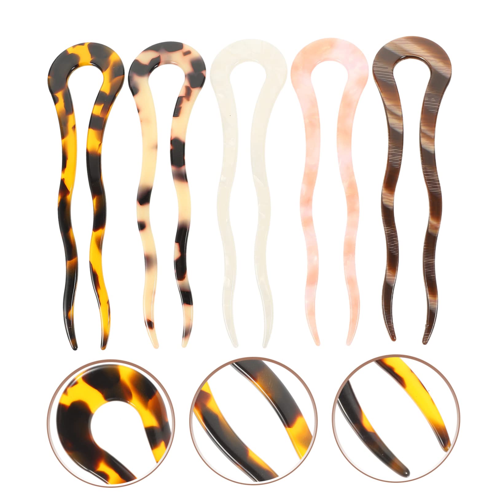 Lurrose Women's Hair Clips 5-Pack U-Shape Hair Sticks - French Style Cellulose Acetate Tortoise Shell Hair Pins for Women, Ladies & Bridal Hairstyles - Perfect for Weddings, Parties & Everyday Elegant Looks