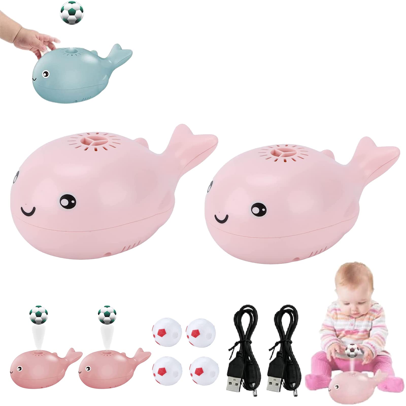 2 Pcs Floating Whale Ball Toy, USB Rechargeable Electric Fan Suspension Blowing Ball, Kids Bath Toy with LED Lights for Boys & Girls Ages 1-3 - Perfect for Bathtime Fun, Pool Parties & Sensory Play