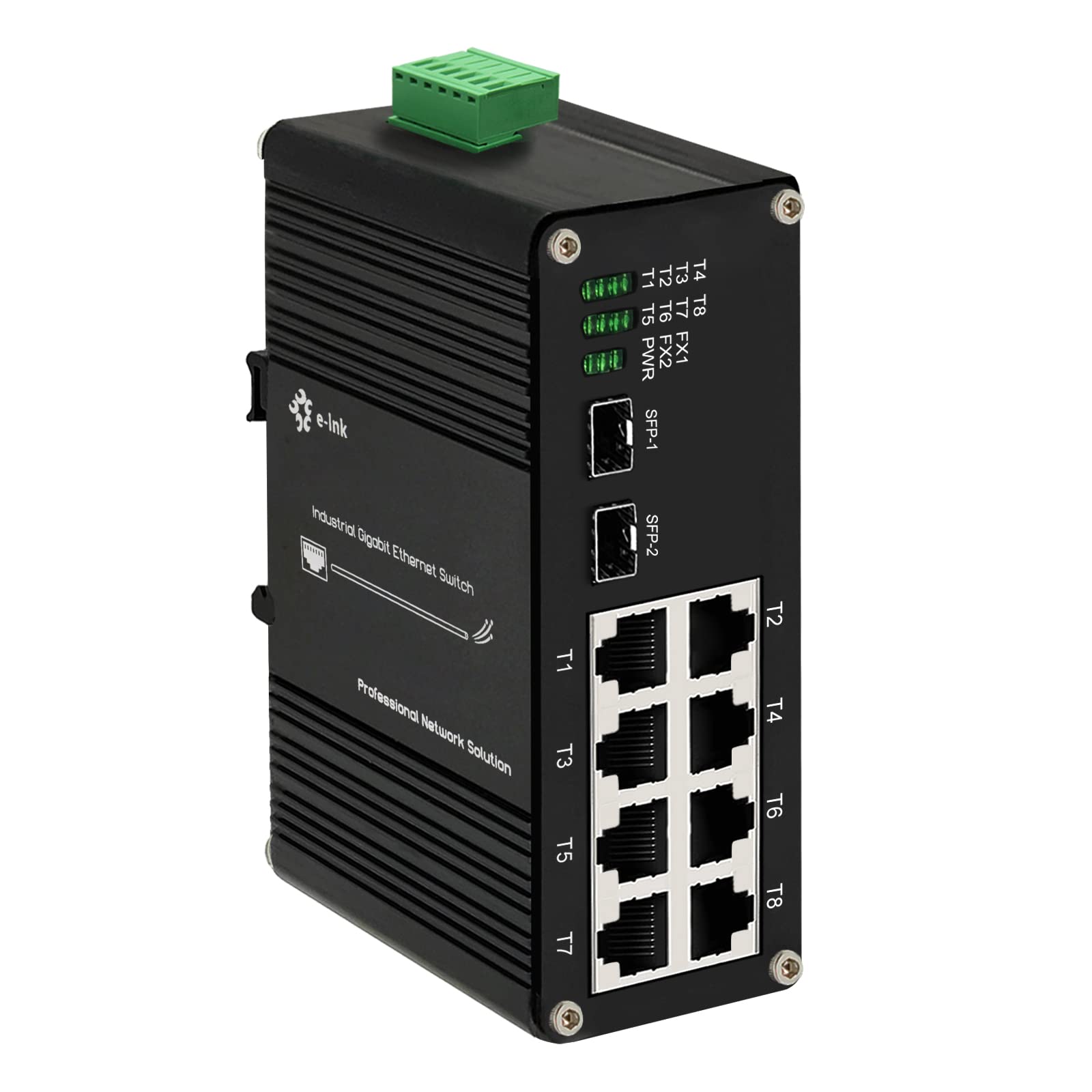 Industrial 8 Port Gigabit Ethernet POE+ Switch | DIN Rail Mount | Unmanaged 10/100/1000Mbps | 2 SFP Slots | Rugged Network Solution for Factory Automation & IP Surveillance Systems
