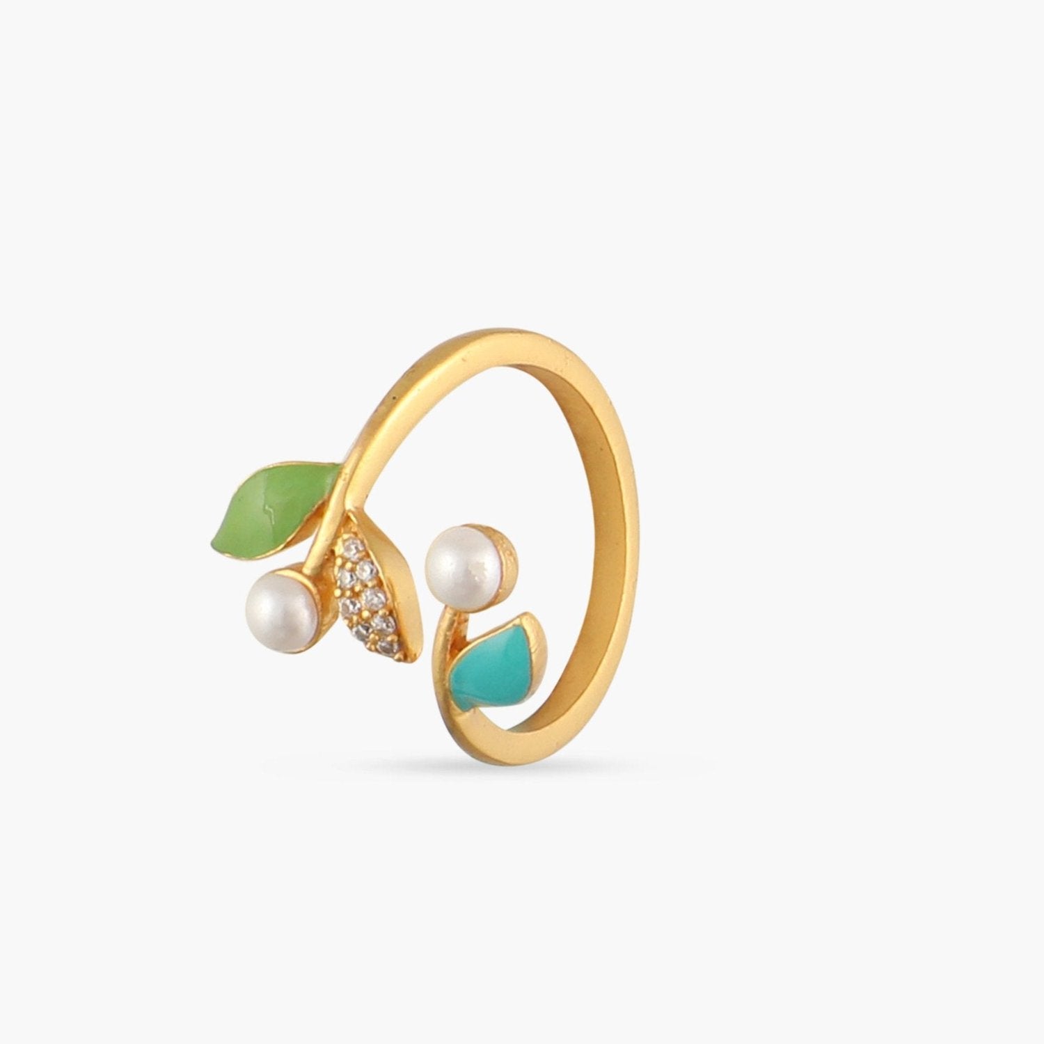 Elegant Eriha Pearl & CZ Green Leaf Statement Ring for Women - Perfect for Parties, Weddings, and Special Occasions