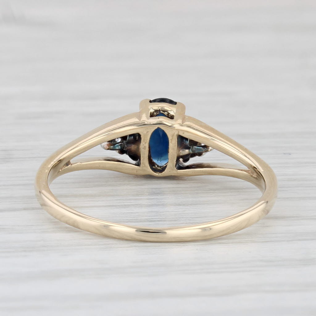 0.46ctw Oval Blue Sapphire & Diamond Engagement Ring in 10k Yellow Gold - Size 7 | Elegant Promise, Wedding & Anniversary Jewelry Gift for Her