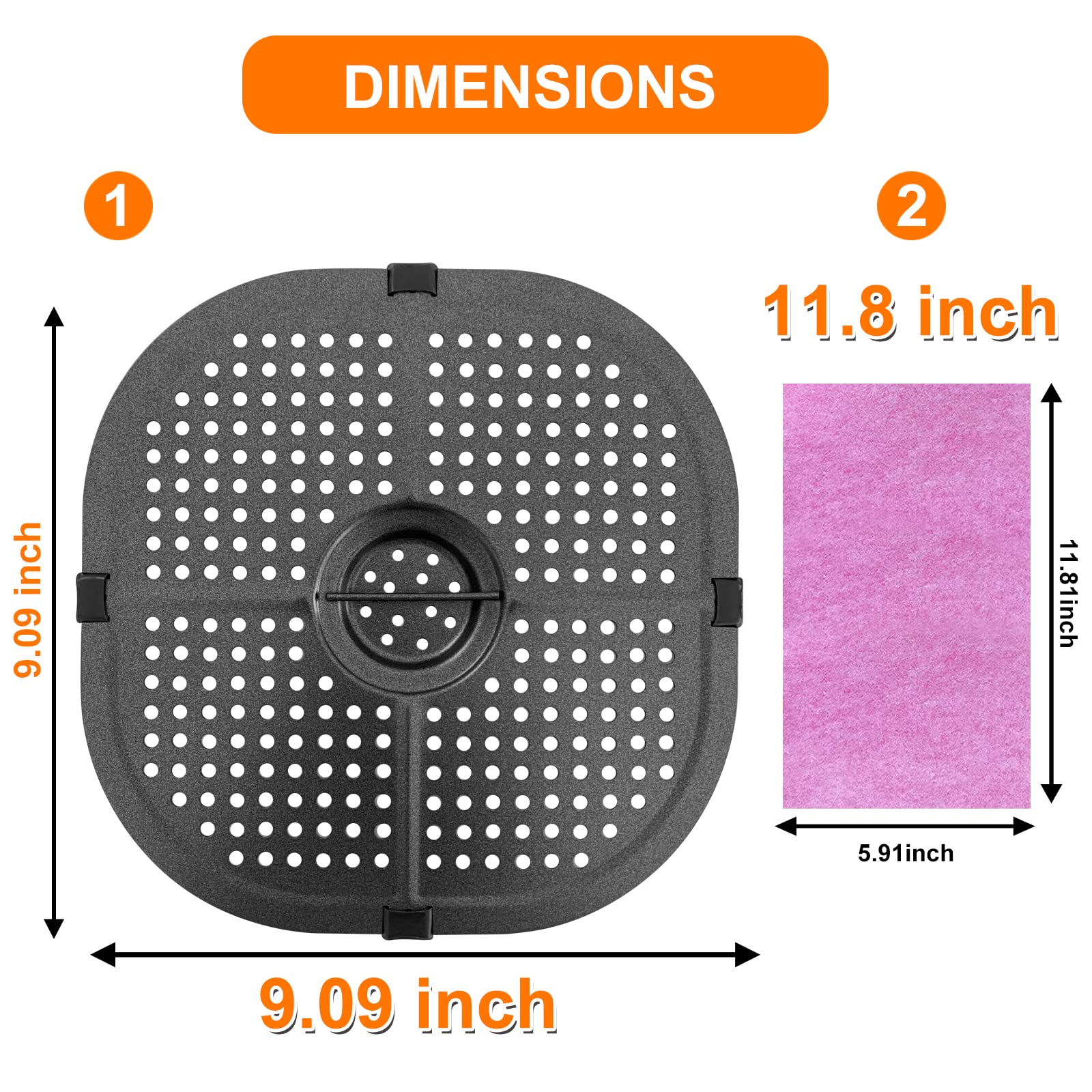 Nonstick Air Fryer Grill Pan Replacement for COROSI 5QT, Instant Dreo, Gourmia & Chefman Air Fryers - 9.1