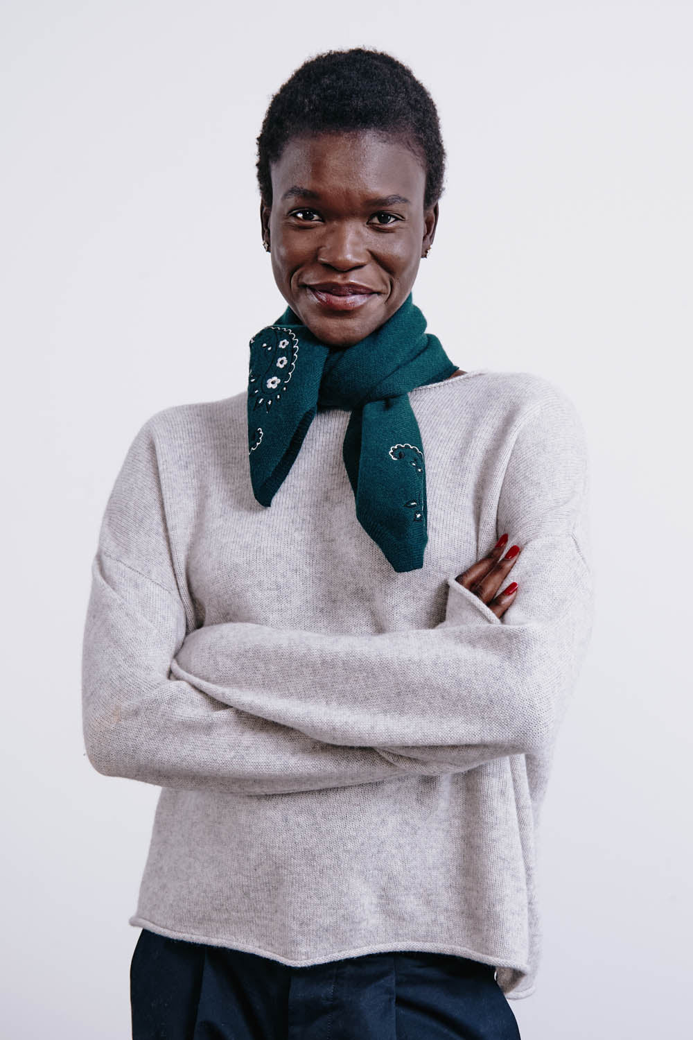 Premium Wool Cashmere Embroidered Bandana Scarf - Soft Green Winter Fashion Accessory for Women & Men - Perfect for Outdoor Activities, Travel and Cold Weather Protection