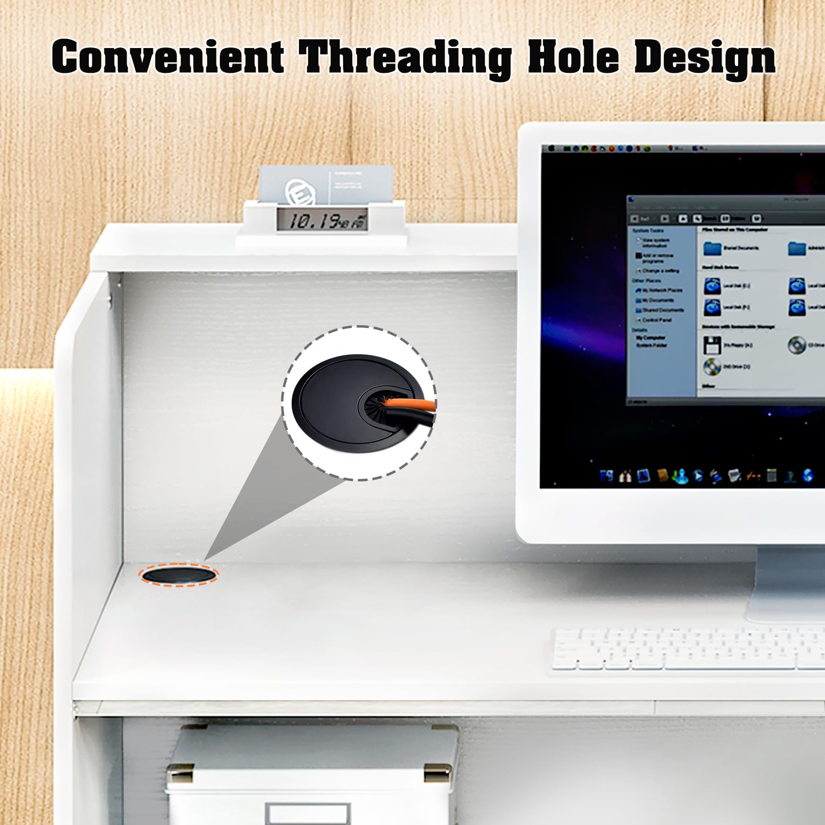 TC-HOMENY 48'' White Modern Reception Desk Counter Table with Cable Grommet - Perfect for Beauty Salon, Retail Store & Home Office (48