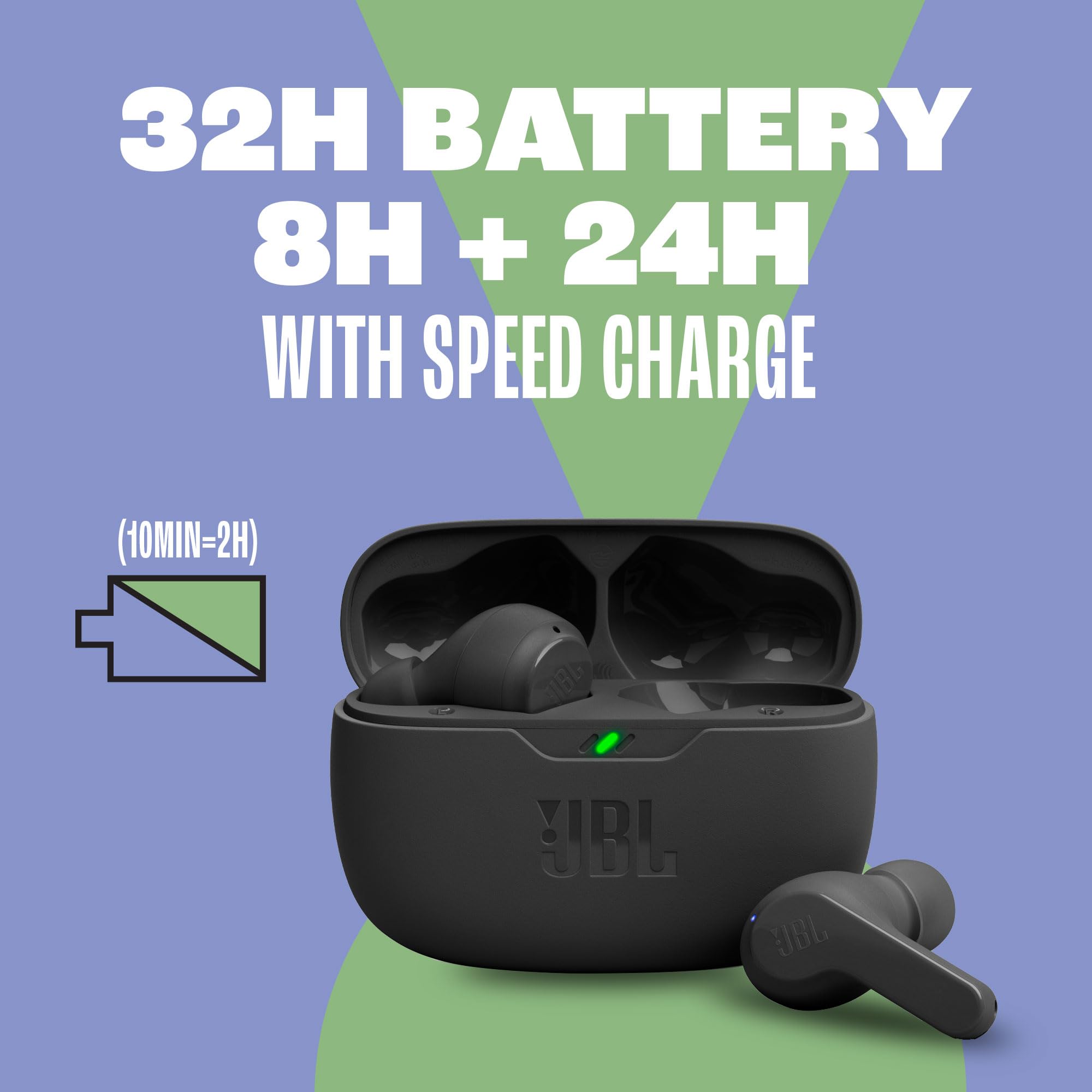JBL Vibe Beam True Wireless Earbuds with Noise Cancellation, 32H Playtime, IP54 Waterproof - Beige Bluetooth Headphones for Gym, Running & Travel