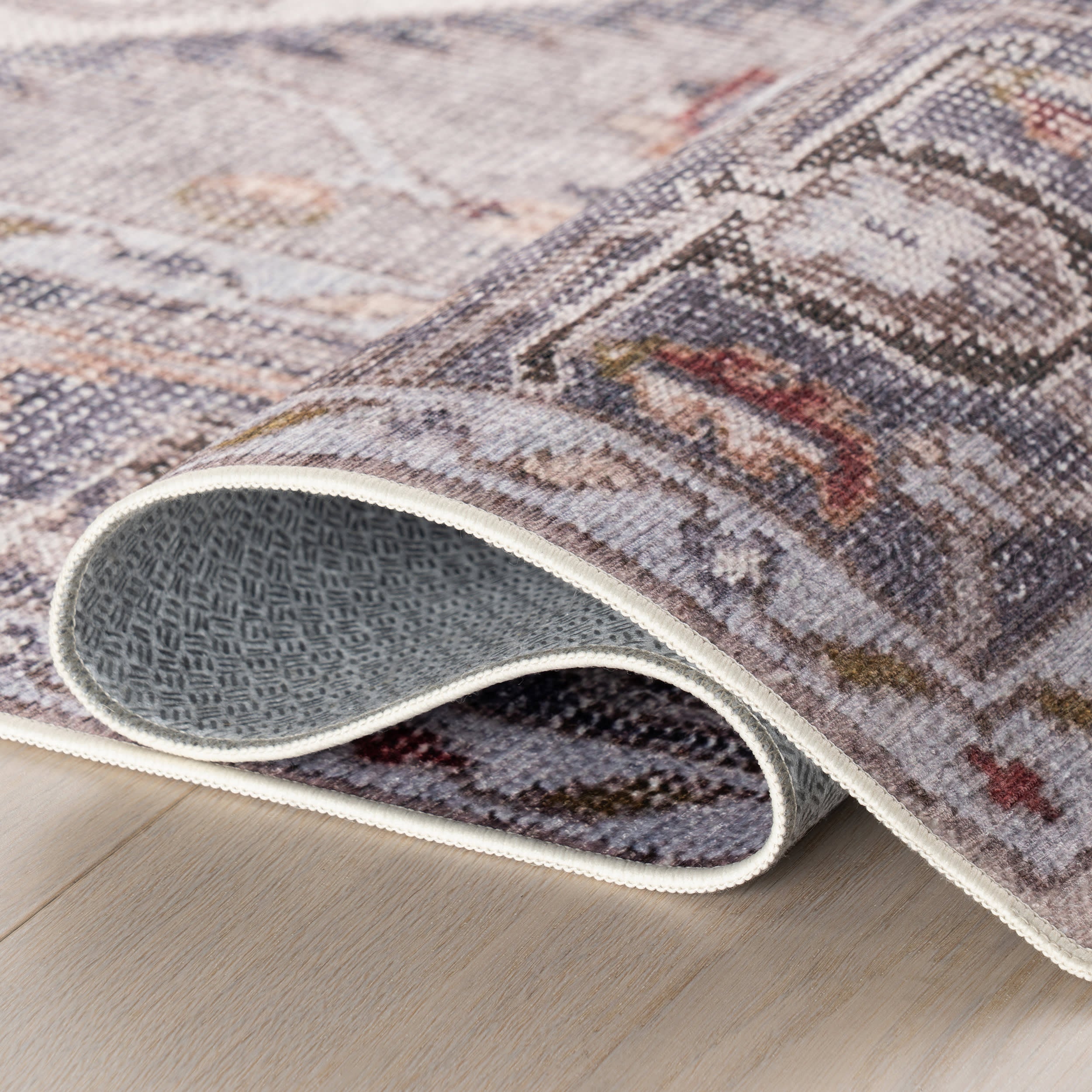 Crystalline Medallion Spill Proof Washable Rug - Non-Slip Beige Area Rug for Living Room, Bedroom & Kitchen | Waterproof & Stain Resistant Floor Mat for High Traffic Areas