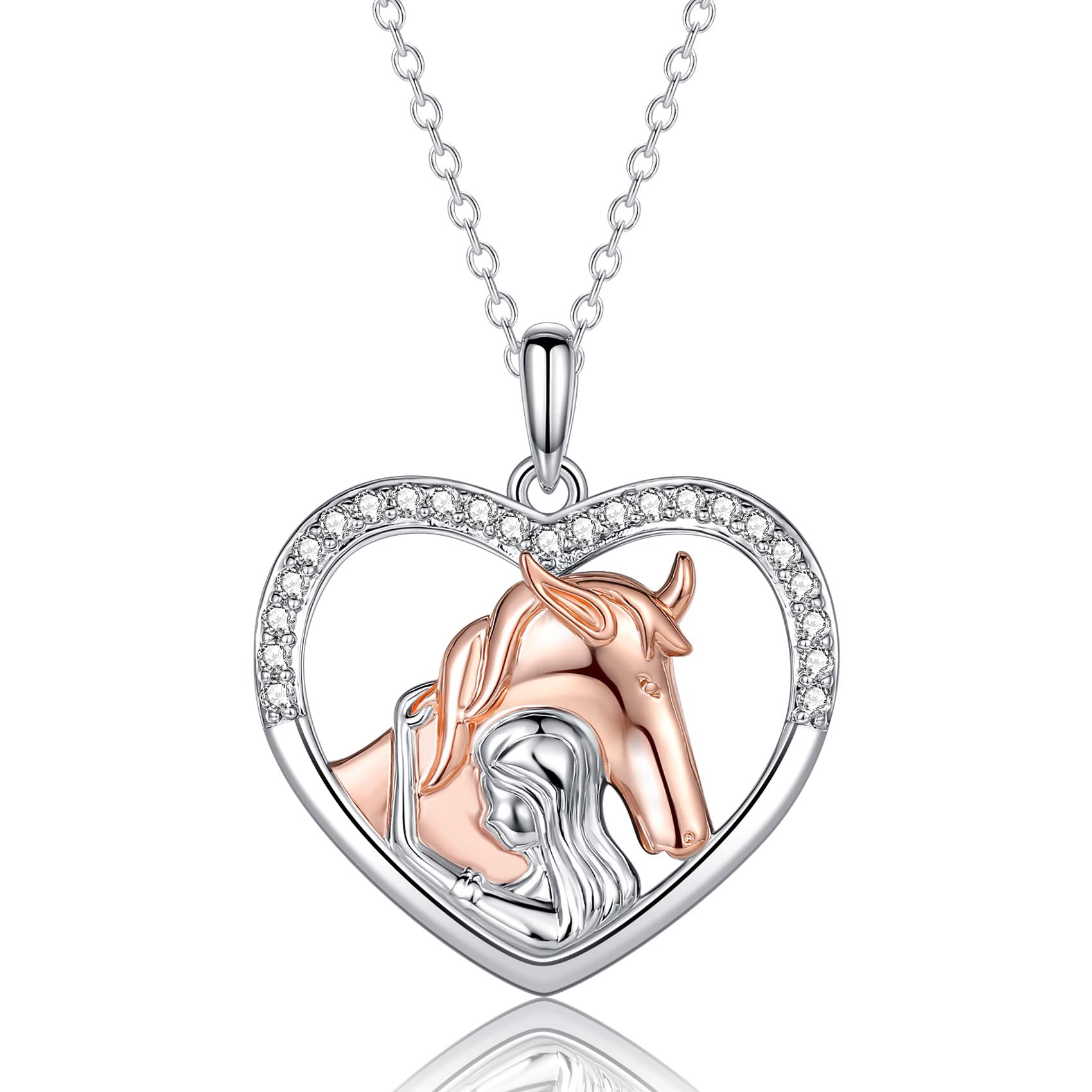Sterling Silver Horse Necklace for Girls & Women – Heart Shaped Cubic Zirconia Pendant – Elegant Equestrian Jewelry Gift for Teen Girls, Kids (Birthday, Christmas) | Perfect for Horse Lovers, Equestrian Events & Special Occasions