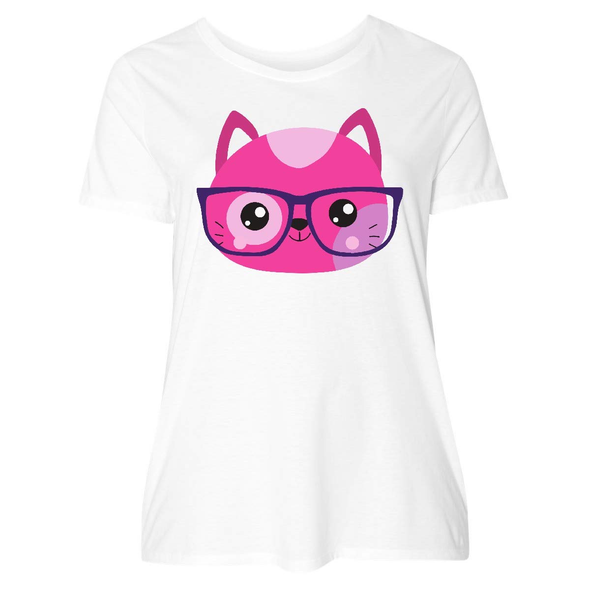 Hipster Cat with Glasses Graphic Print Women's Plus Size T-Shirt - Cute Casual Outfit for Cat Lovers & Coffee Shop Dates